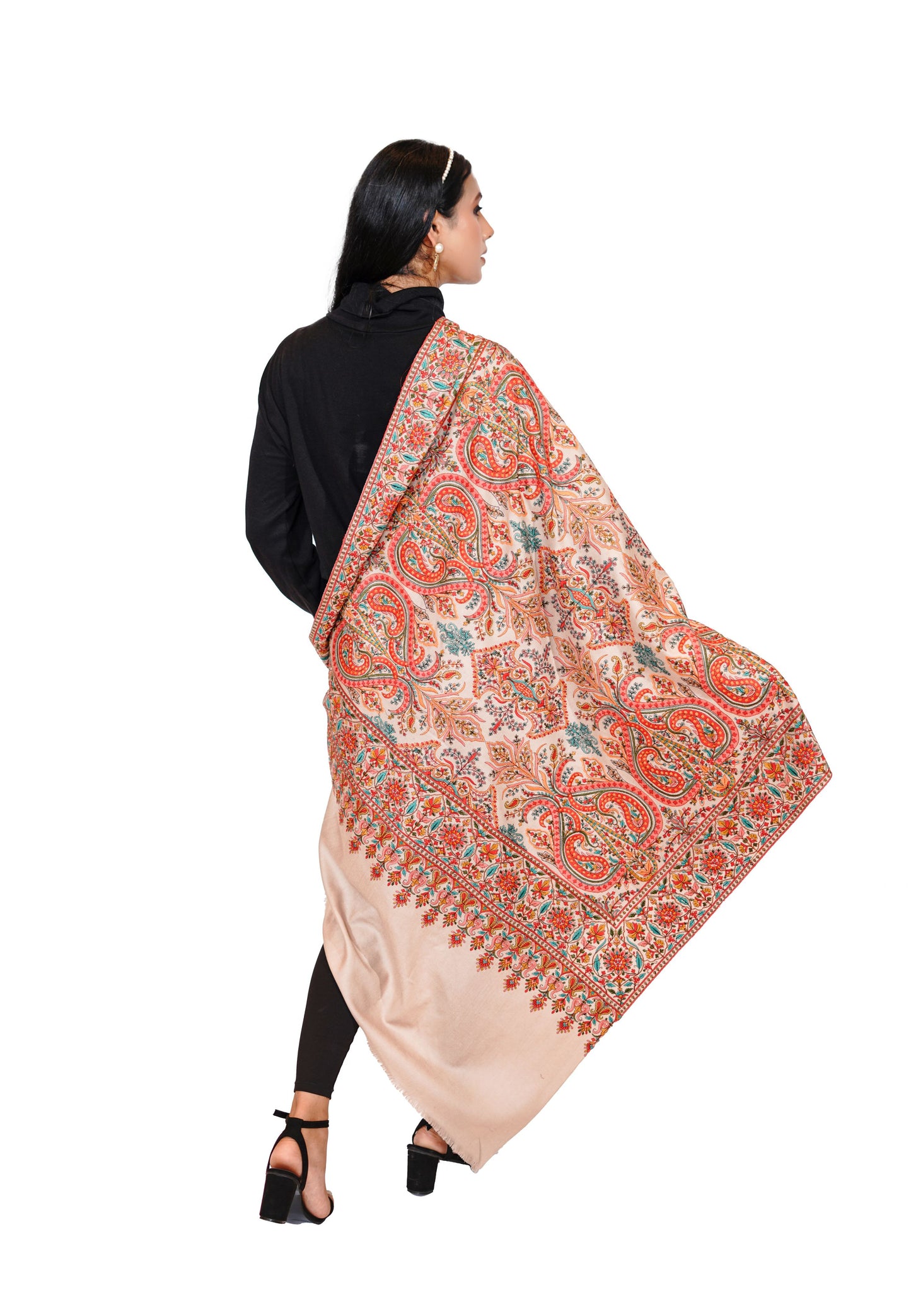Heritage Embroidered Jaal Jamawar Shawl for Women - Pastel Hues