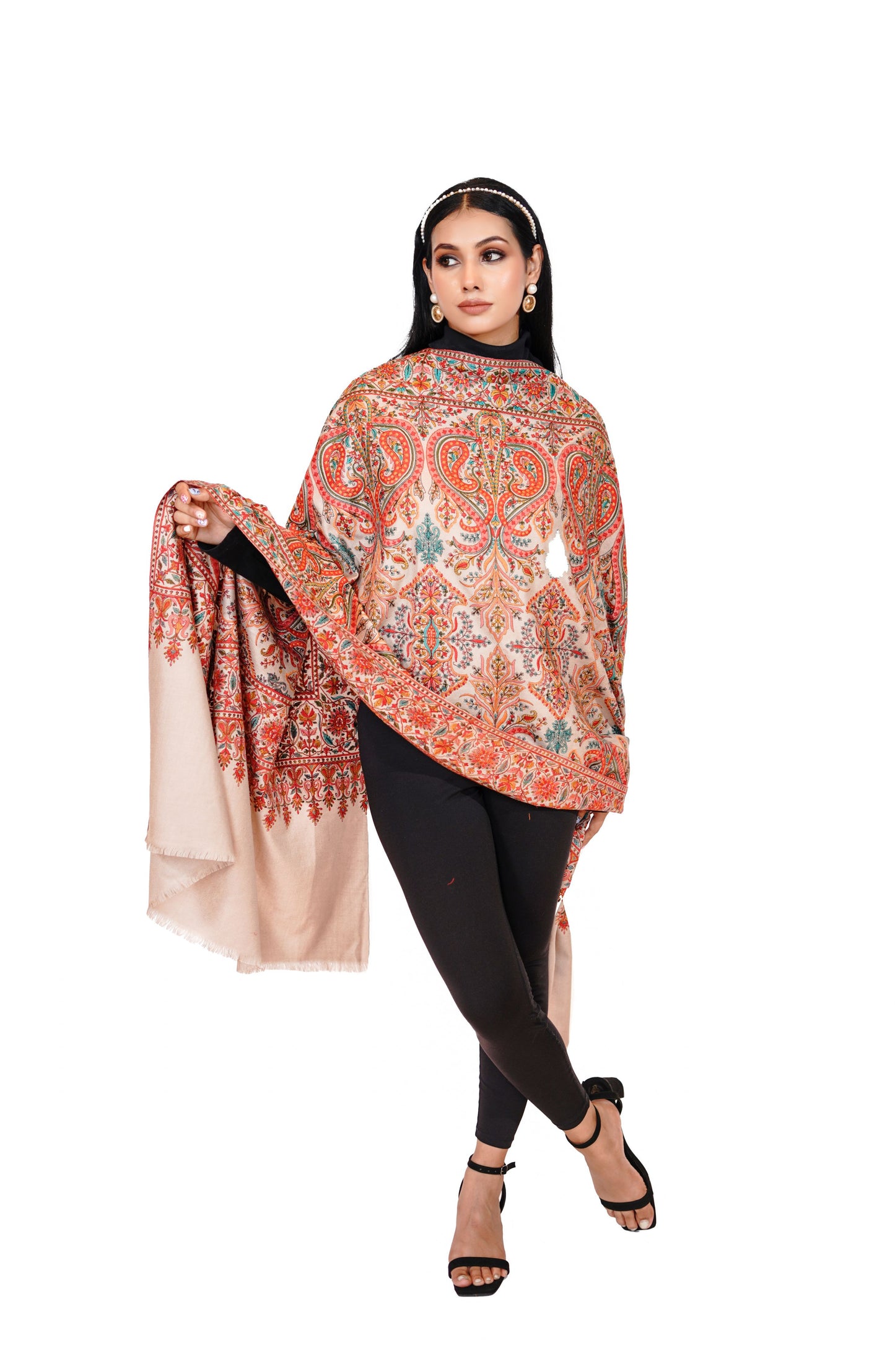 Heritage Embroidered Jaal Jamawar Shawl for Women - Pastel Hues