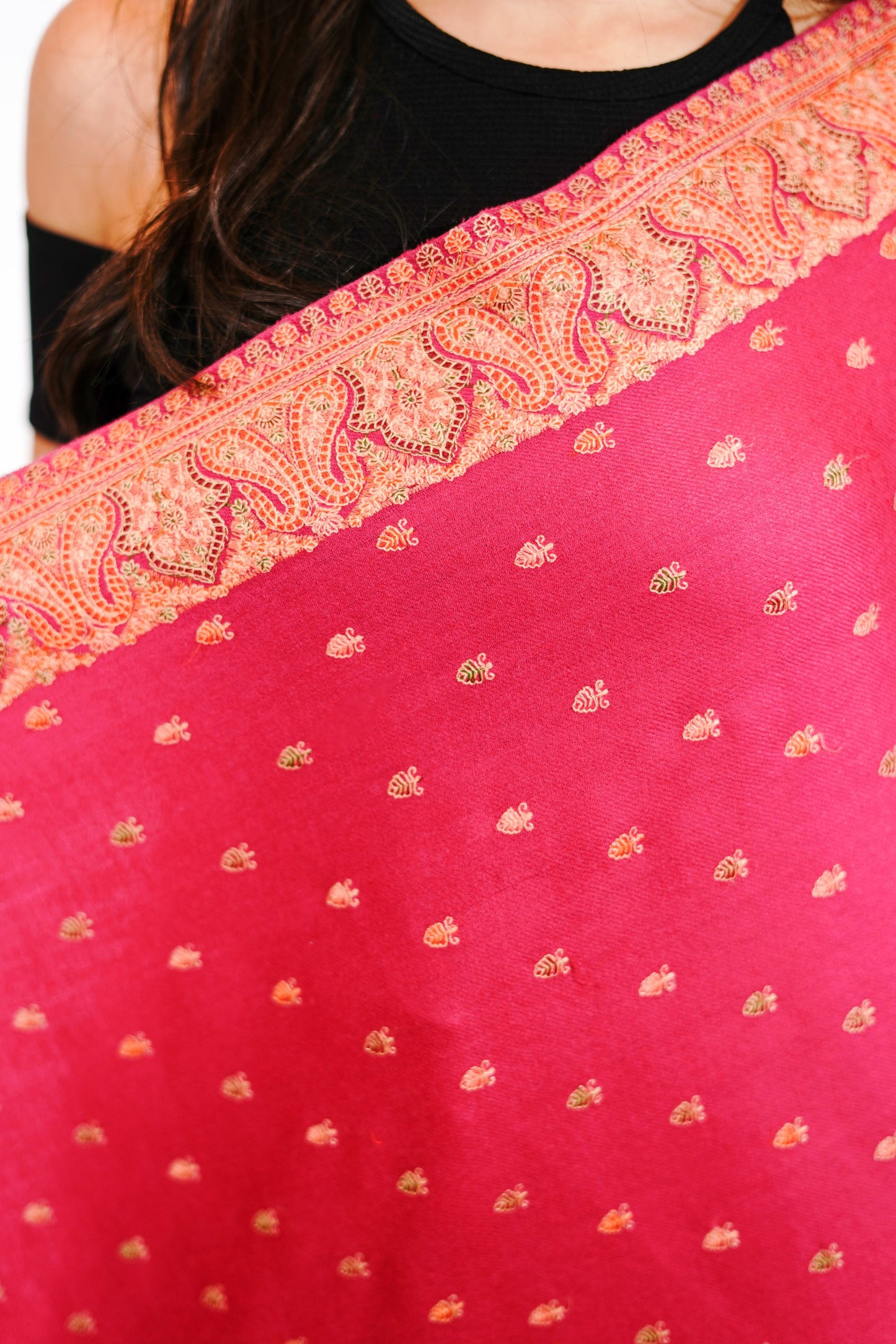 Heritage Pink Booti Embroidered Woollen Shawl for Women