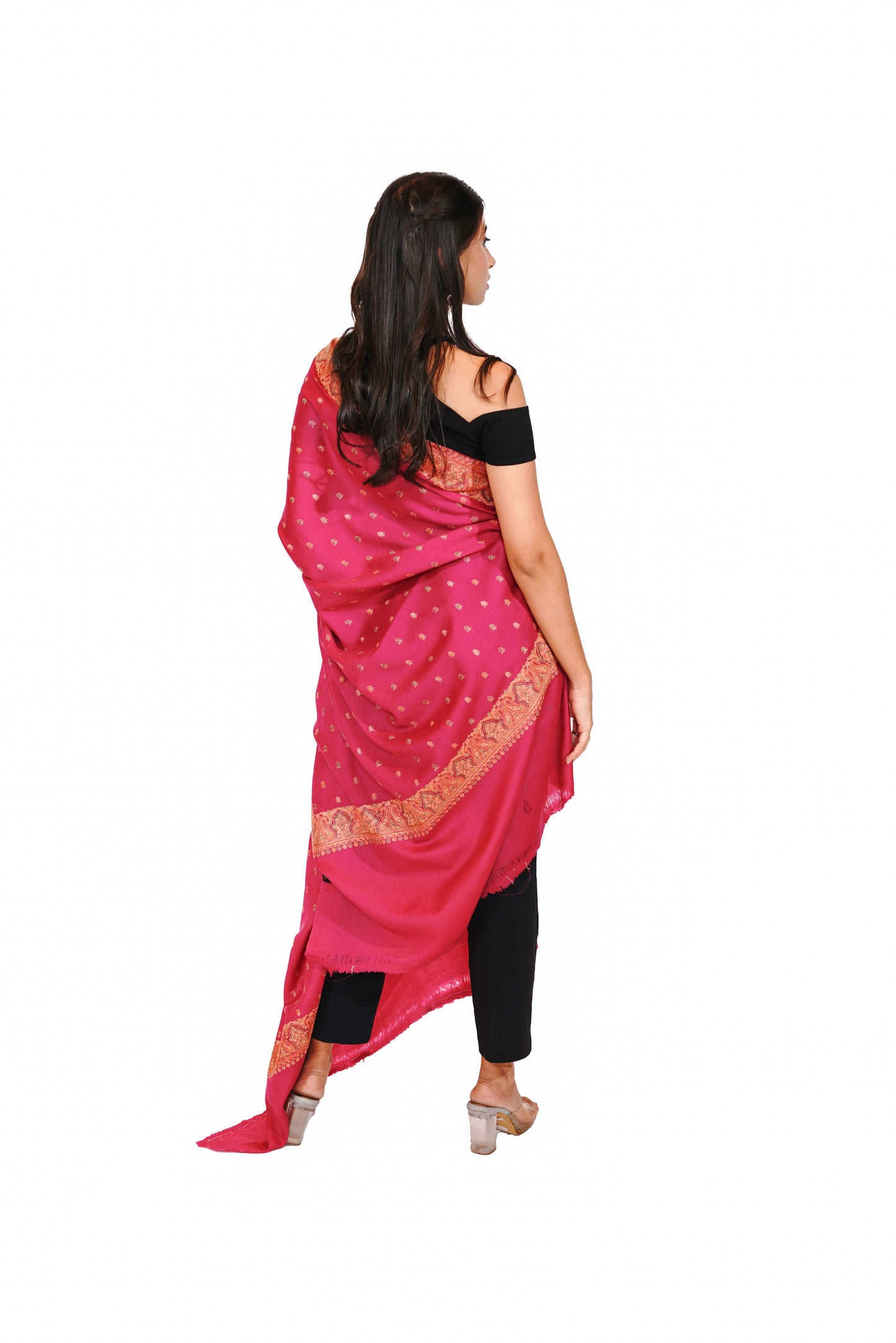 Heritage Pink Booti Embroidered Woollen Shawl for Women