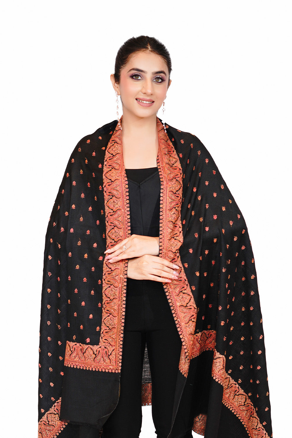 Heritage Booti Embroidered Woollen Shawl for Women
