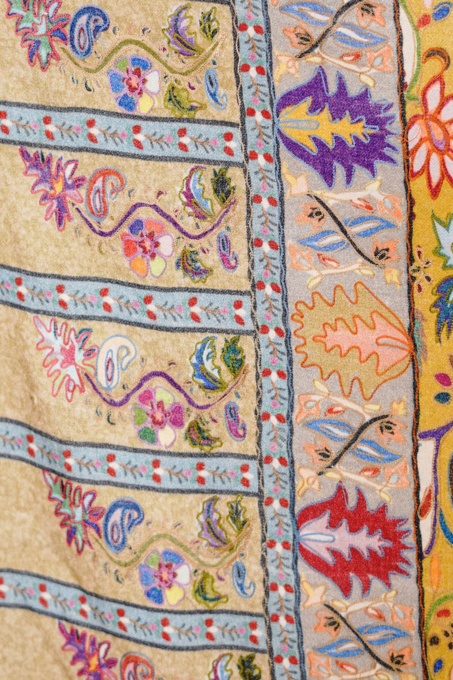Heritage Hand Embroidered Printed Stole for Women - Mellow Yellow