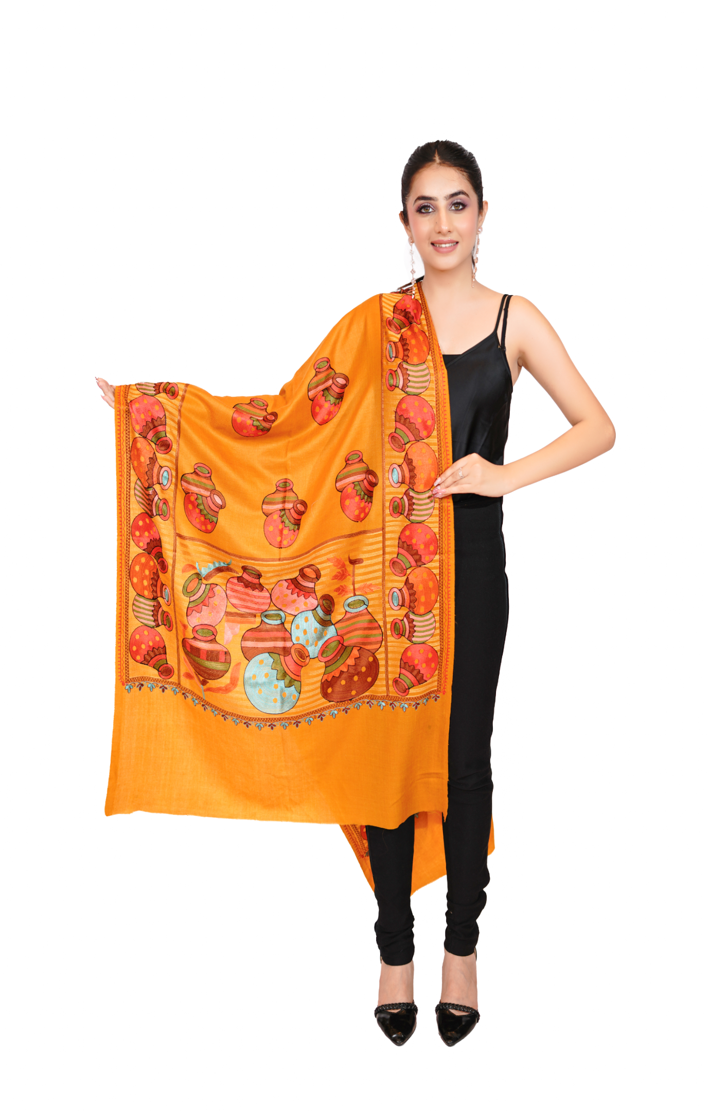 Wool Silk Embroidery Stole for Women - Rustic Charm