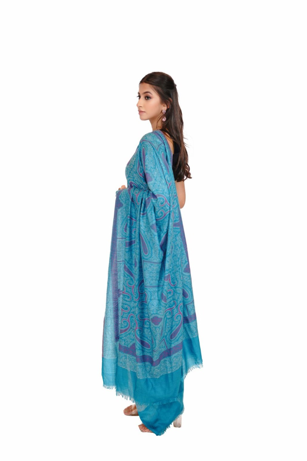 Women's Traditional Ethnic Weave Woollen Shawl - Breezy Blue