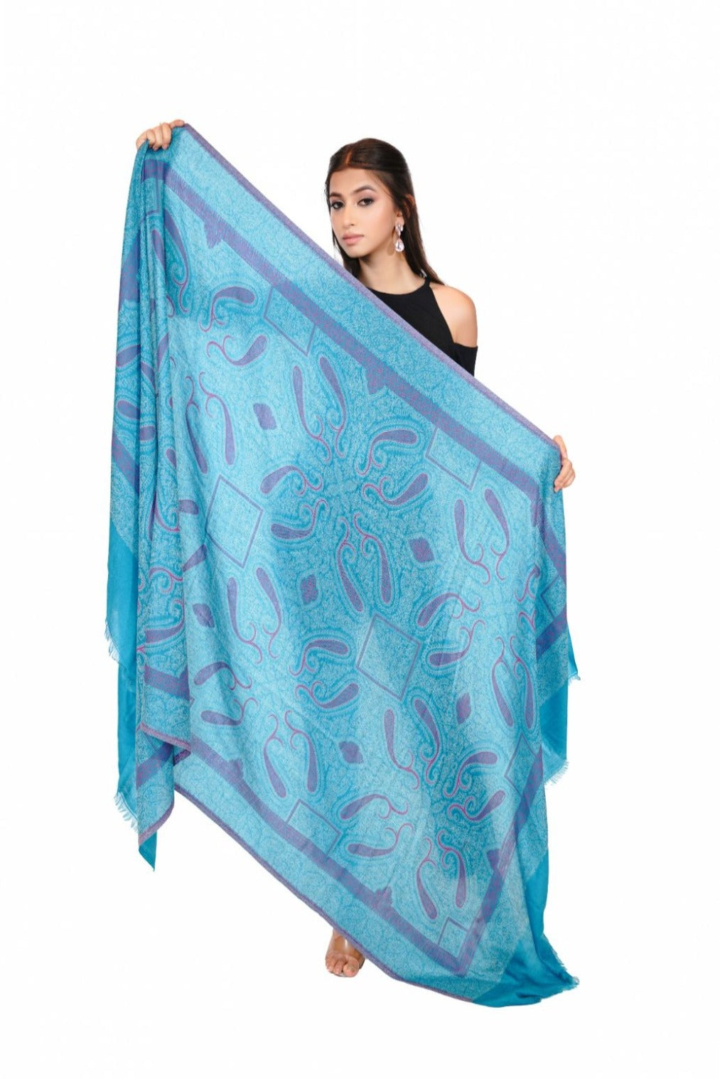 Women's Traditional Ethnic Weave Woollen Shawl - Breezy Blue
