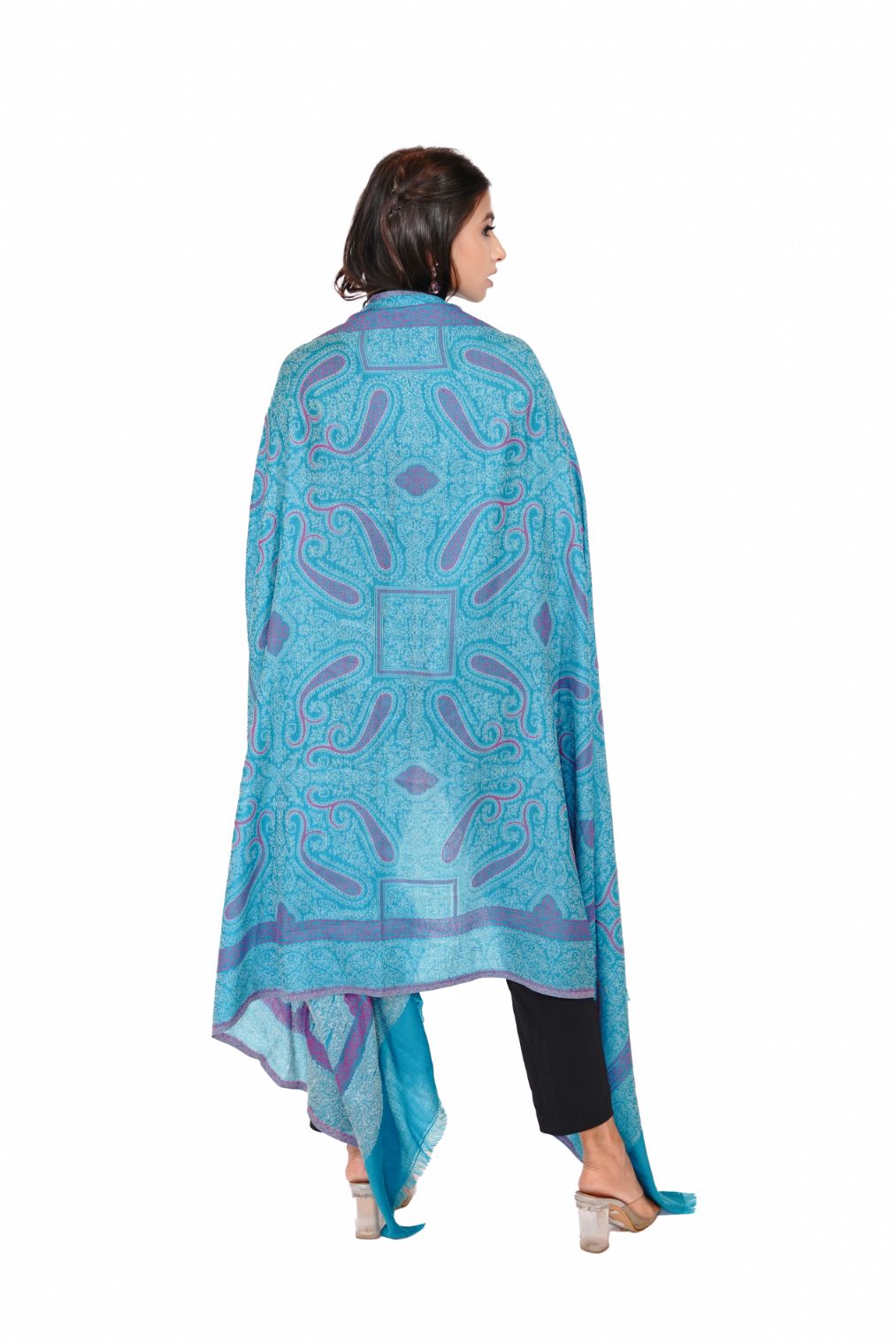 Women's Traditional Ethnic Weave Woollen Shawl - Breezy Blue