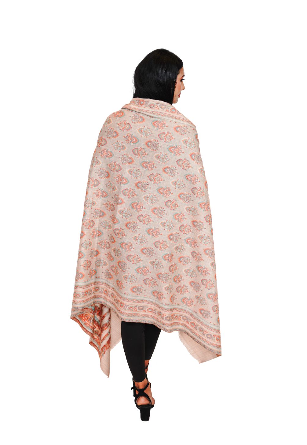 Women's Fine Wool Traditional Jamawar Kani Shawl - White Charm