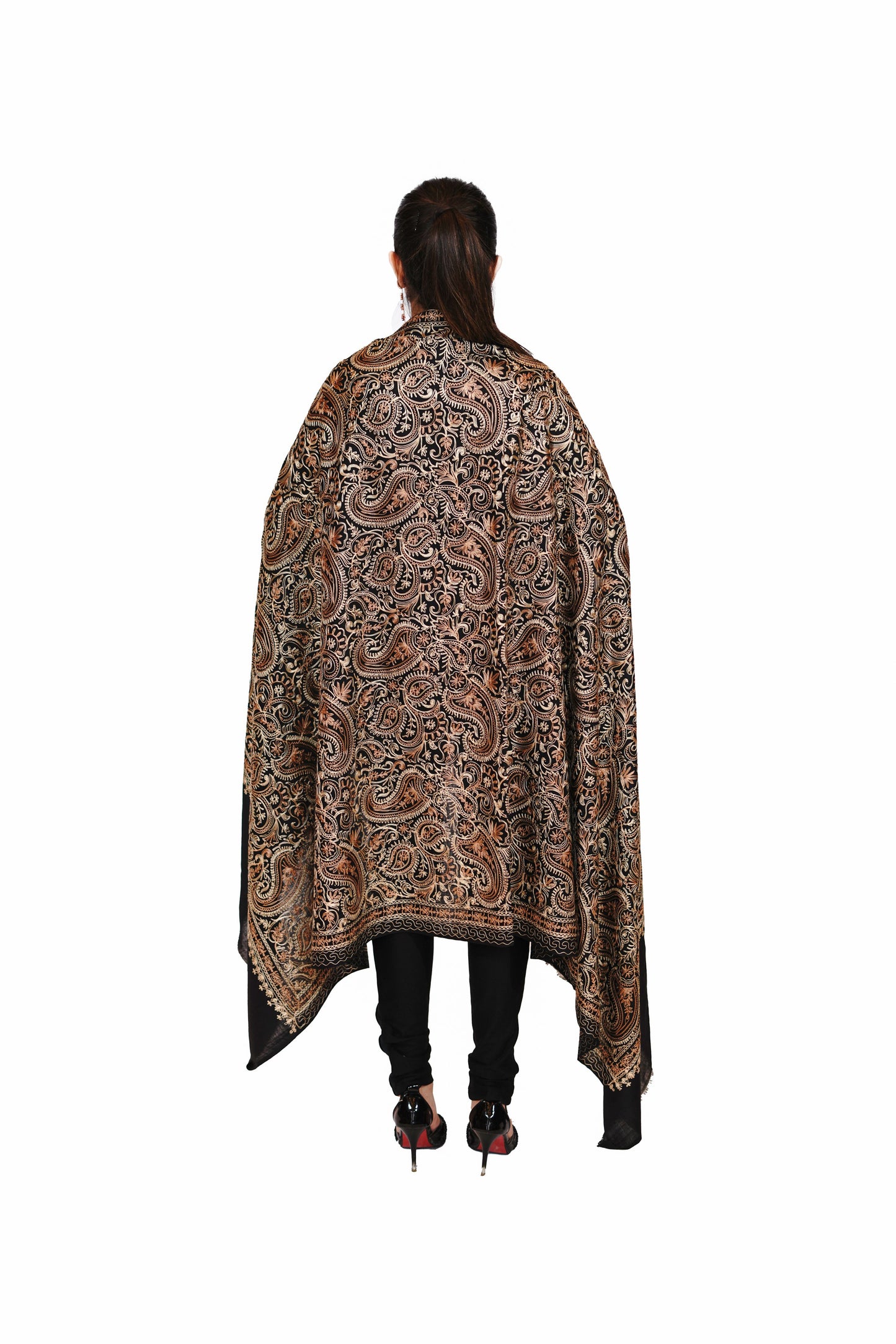 Heritage Aari Embroidery Woollen Shawl for Women - Classic Black