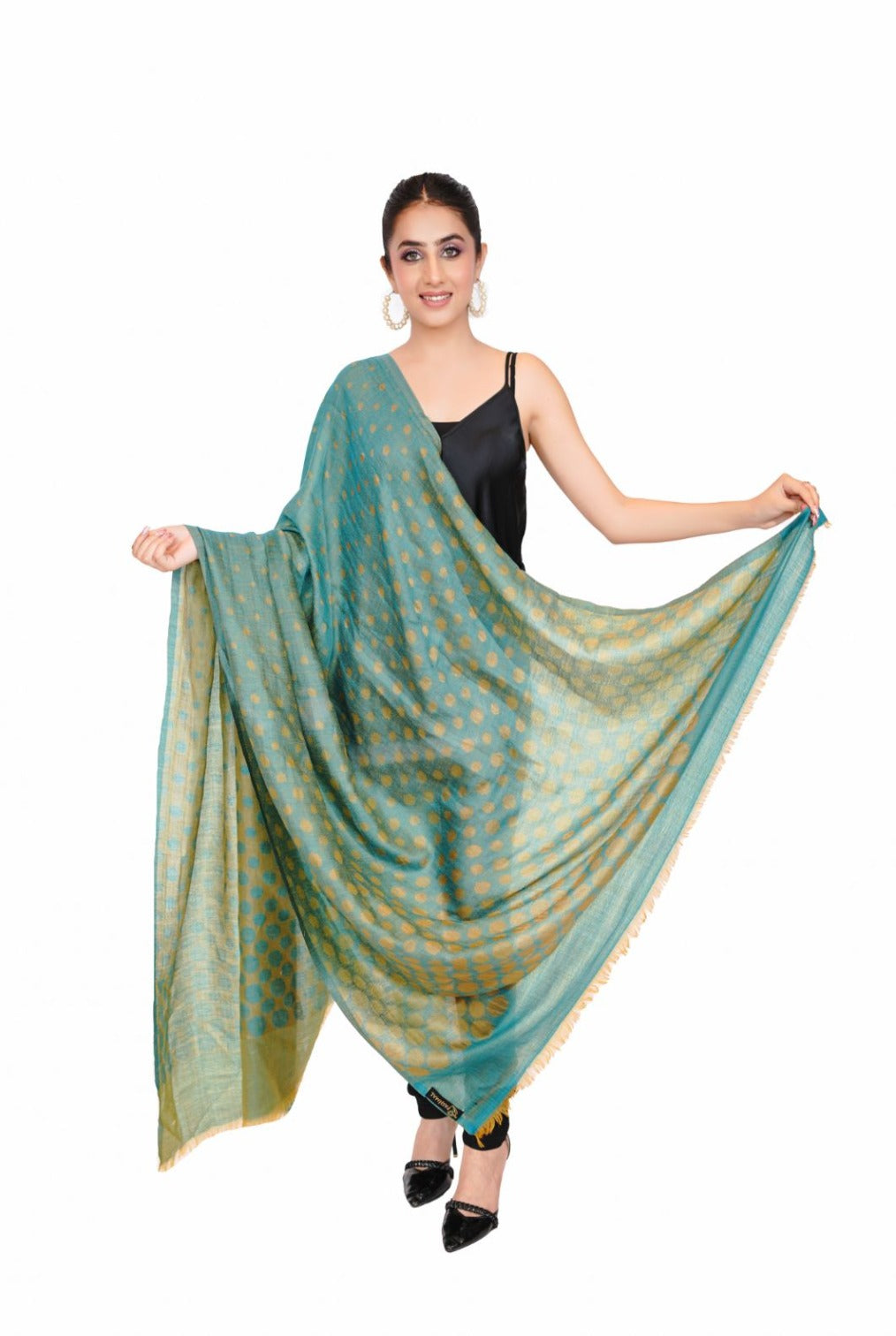 Women's Reversible Silk Blend Shawl with Zari Work -Icy Blue