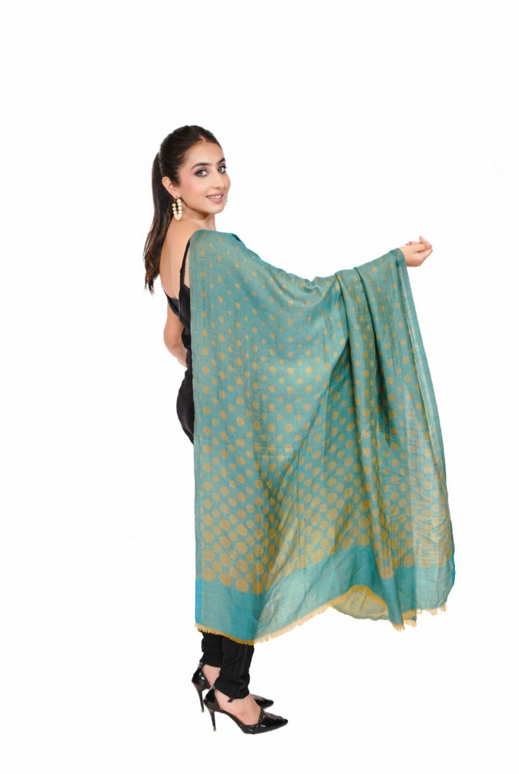 Women's Reversible Silk Blend Shawl with Zari Work -Icy Blue