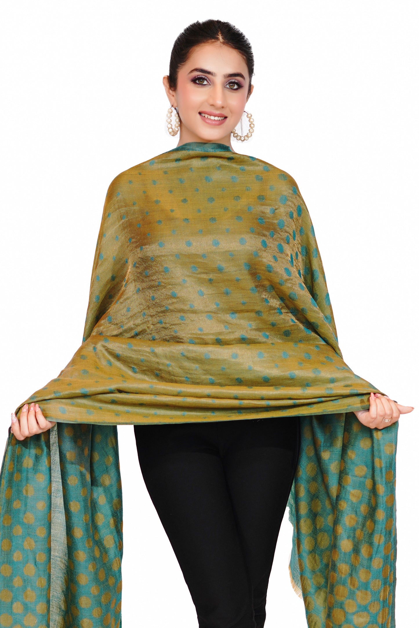 Women's Reversible Silk Blend Shawl with Zari Work -Icy Blue