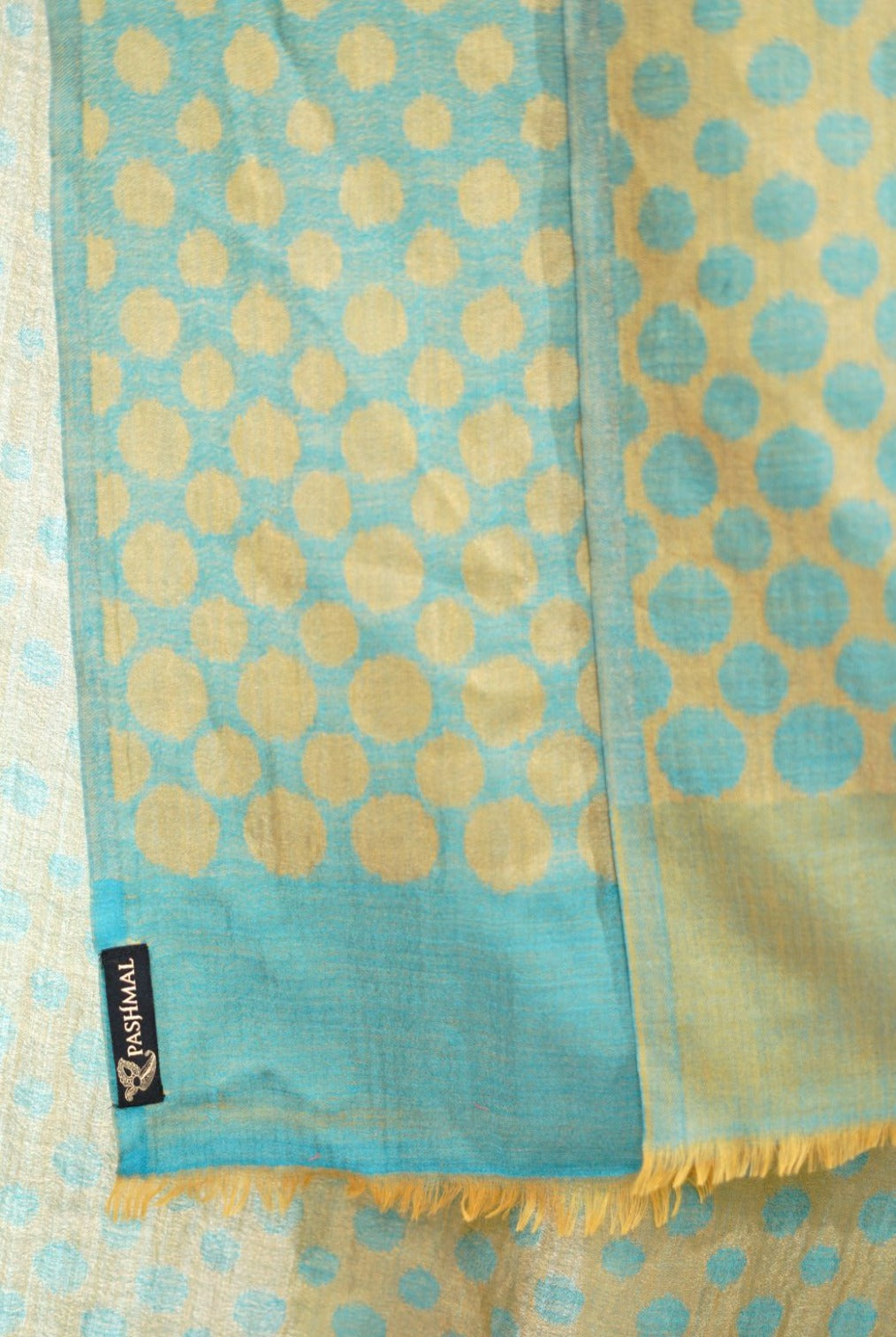 Women's Reversible Silk Blend Shawl with Zari Work -Icy Blue