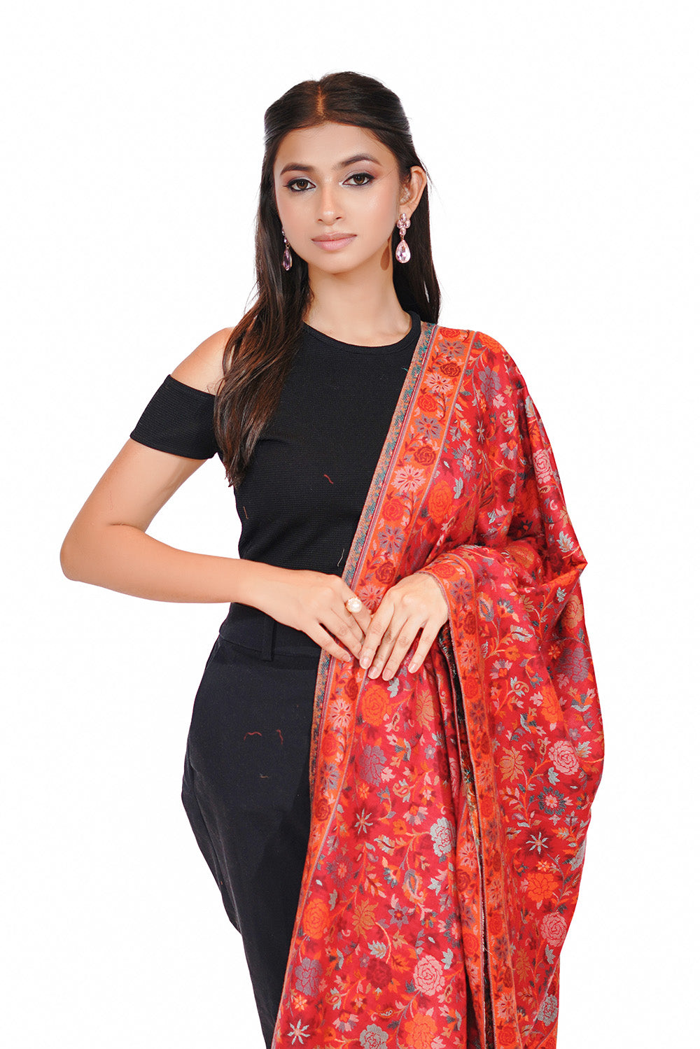 Antique Kashmiri Kani Stole for Women - Crimson Red