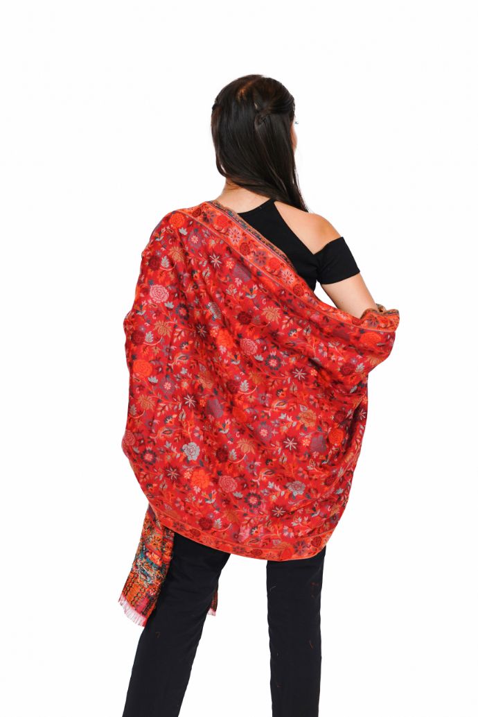 Antique Kashmiri Kani Stole for Women - Crimson Red