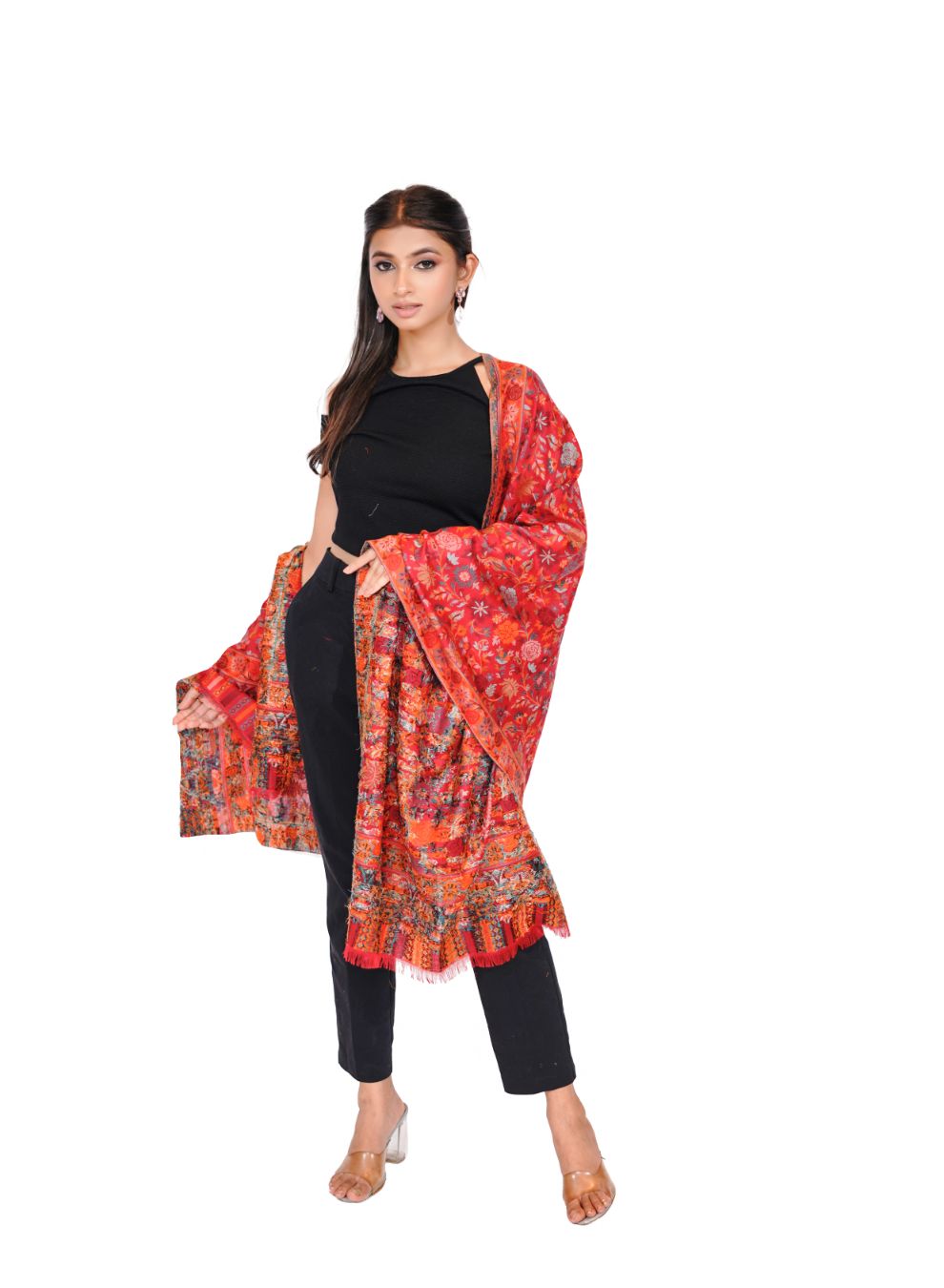 Antique Kashmiri Kani Stole for Women - Crimson Red