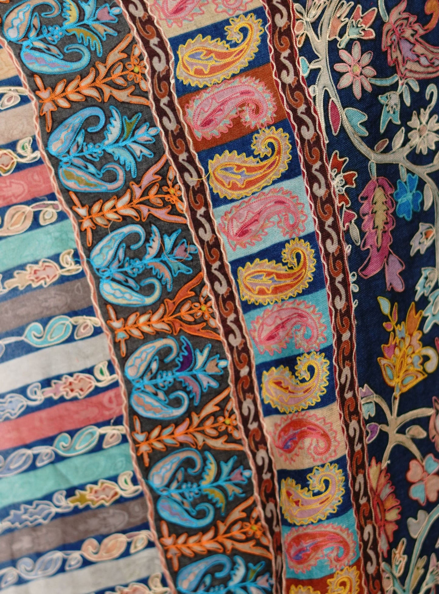 Heritage Royal Blue Hand Embroidered Printed Shawl for Women