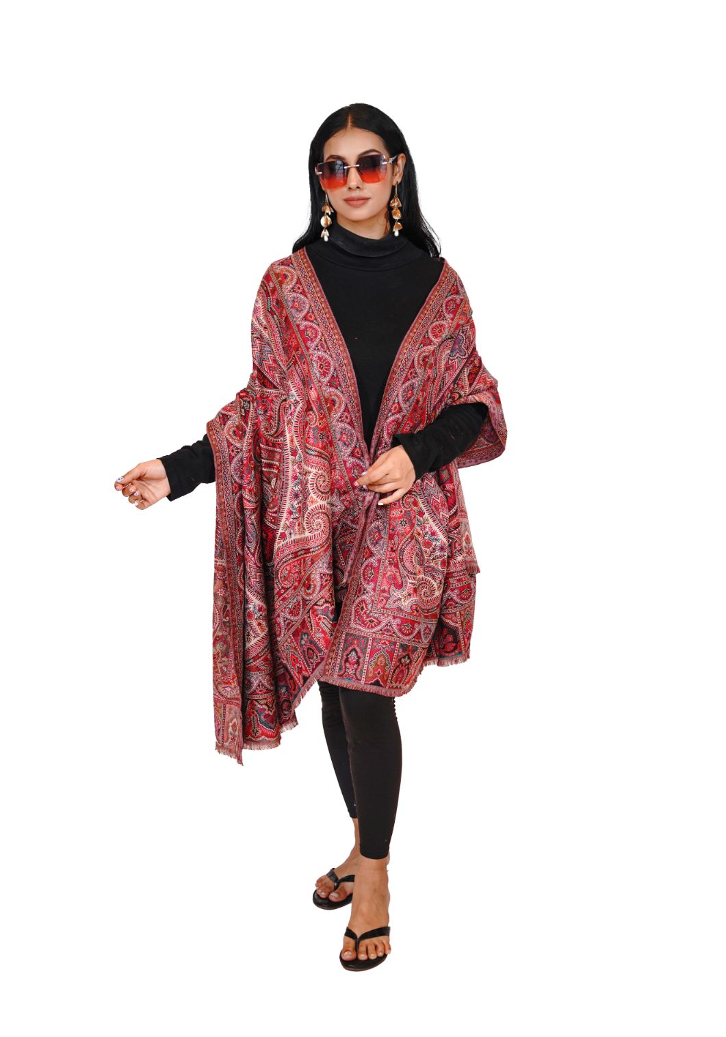Pashmina Faux Red Traditional Kalamkari Shawl for Women