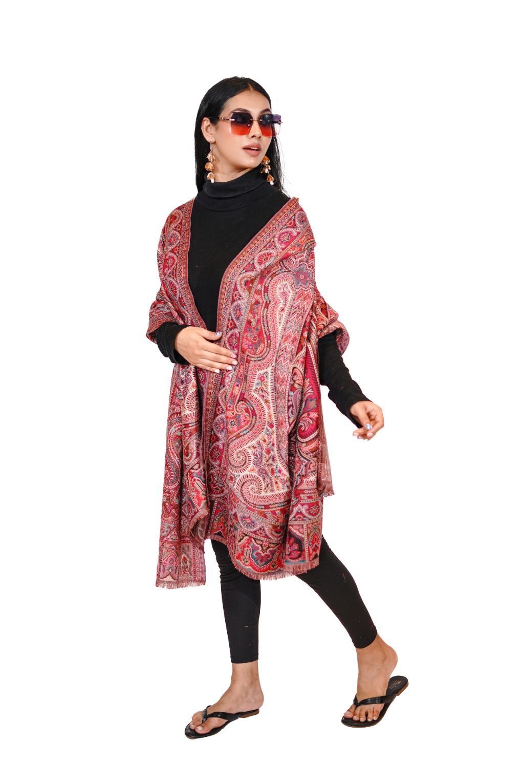 Pashmina Faux Red Traditional Kalamkari Shawl for Women