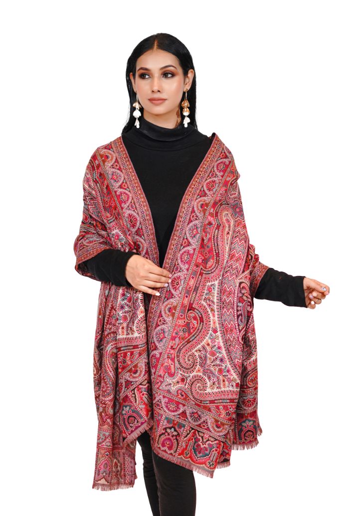 Pashmina Faux Red Traditional Kalamkari Shawl for Women