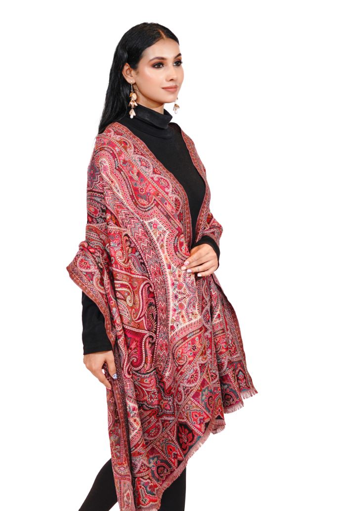 Pashmina Faux Red Traditional Kalamkari Shawl for Women
