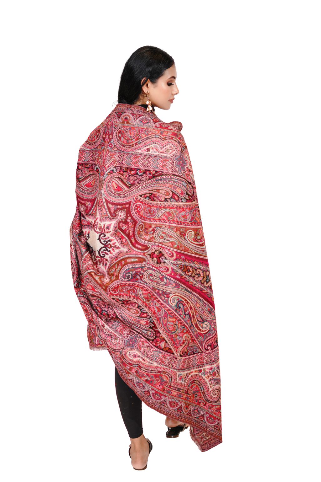 Pashmina Faux Red Traditional Kalamkari Shawl for Women