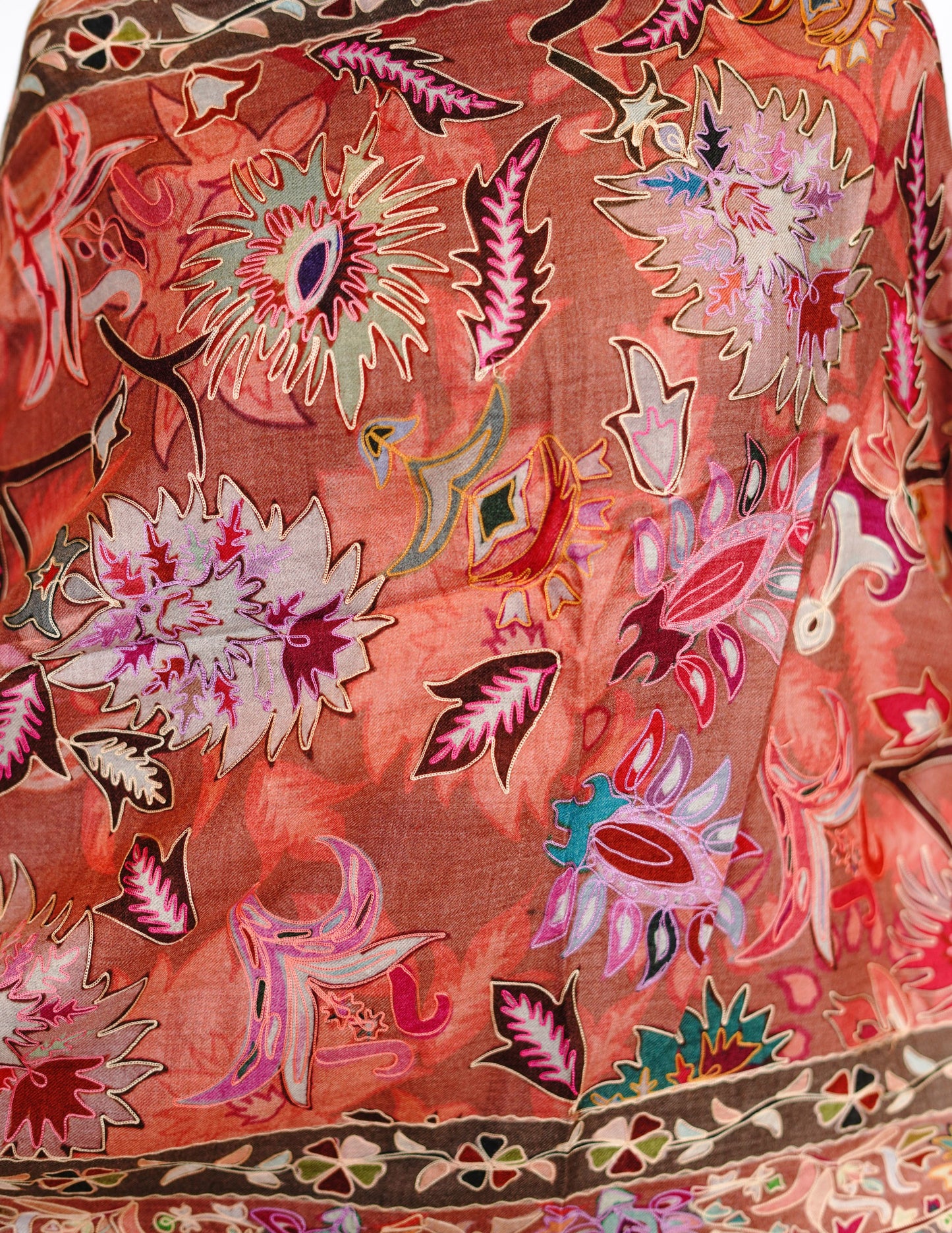 Heritage Hand Embroidered Printed Stole for Women - Warm Peach