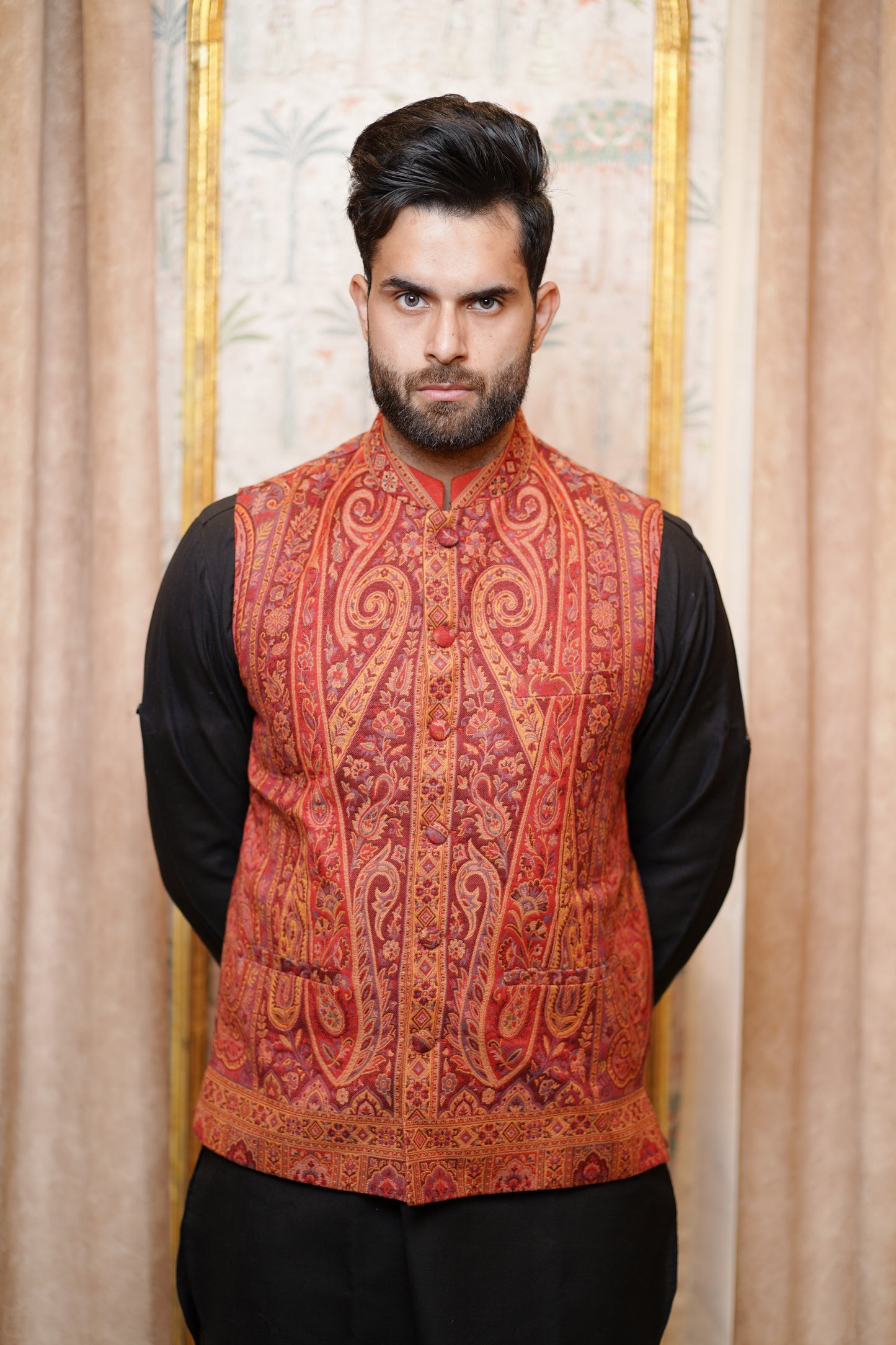 Unstitched Woollen Nehru Jacket for Men - Rustic Charm