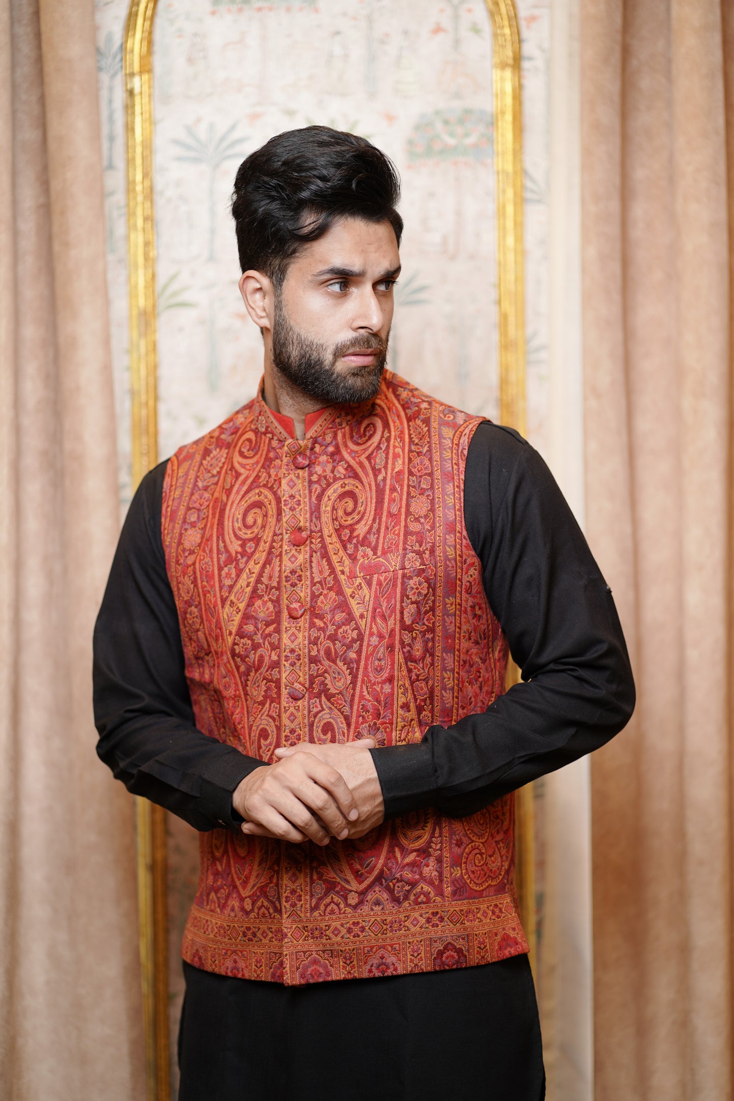 Unstitched Woollen Nehru Jacket for Men - Rustic Charm