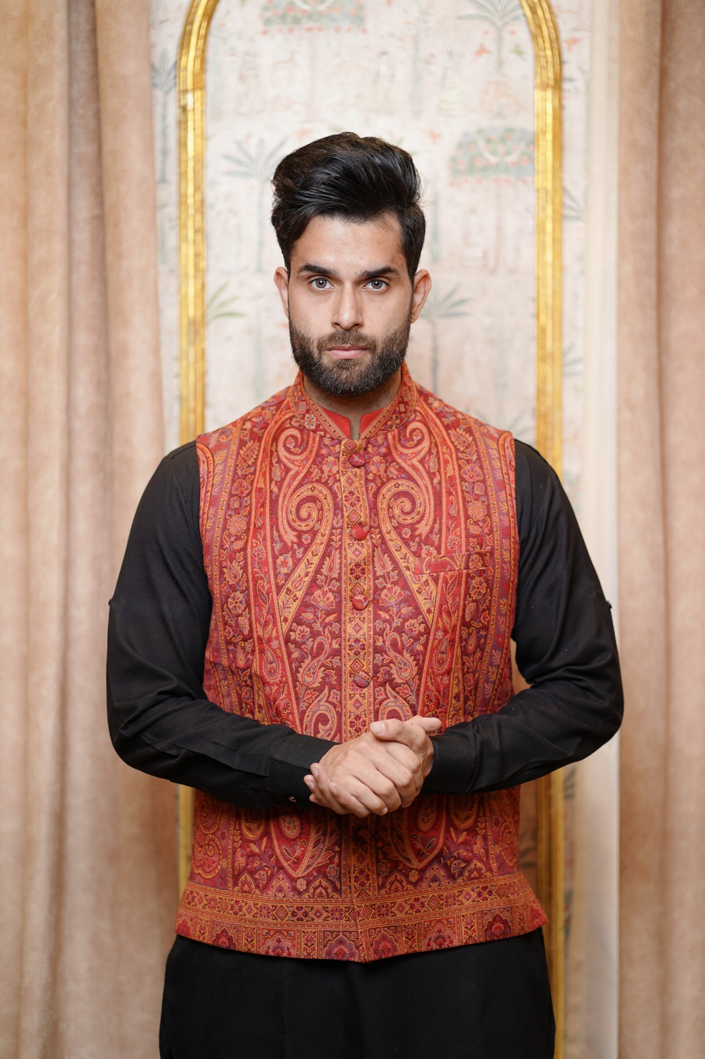 Unstitched Woollen Nehru Jacket for Men - Rustic Charm