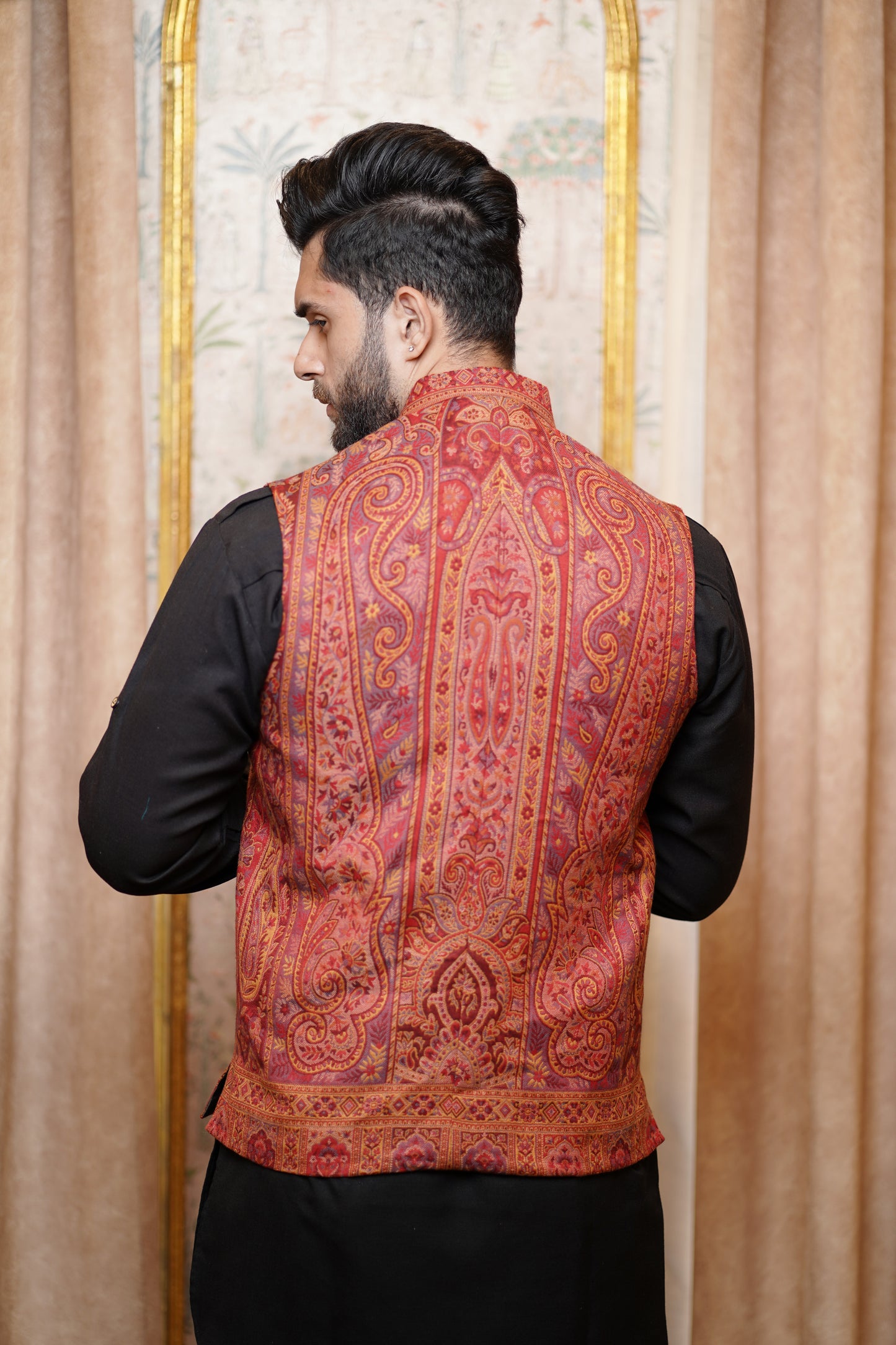 Unstitched Woollen Nehru Jacket for Men - Rustic Charm