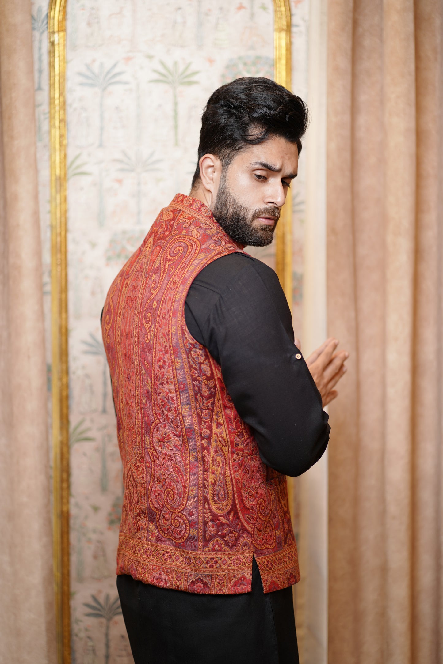 Unstitched Woollen Nehru Jacket for Men - Rustic Charm