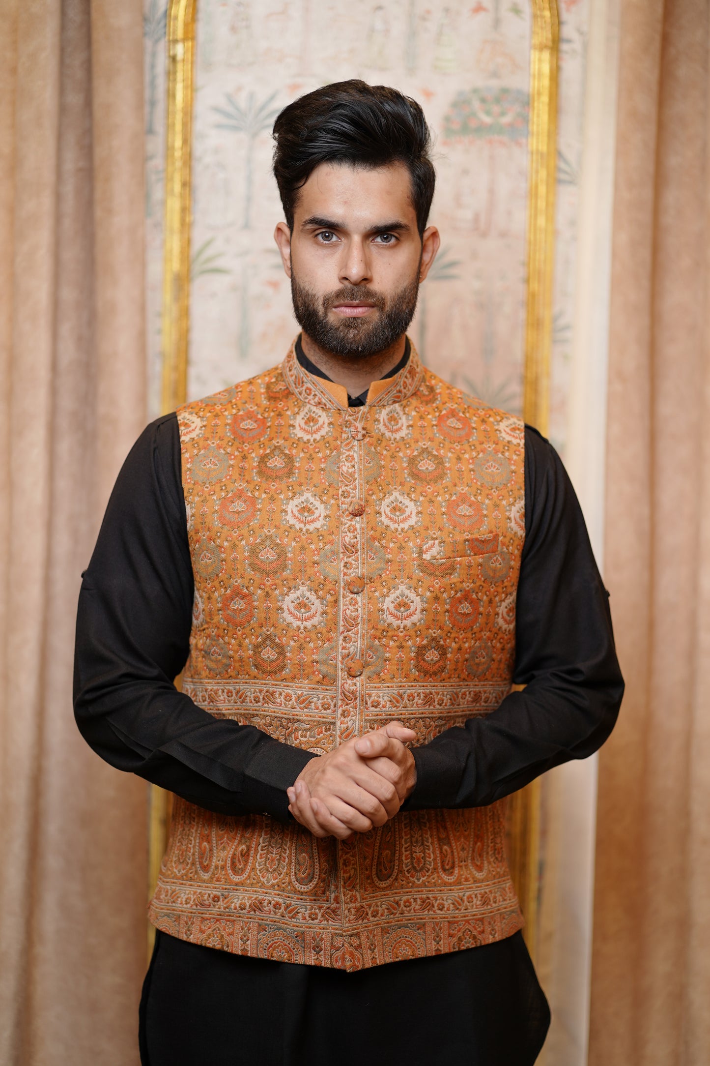 Unstitched Woollen Nehru Jacket for Men – Terra Cotta