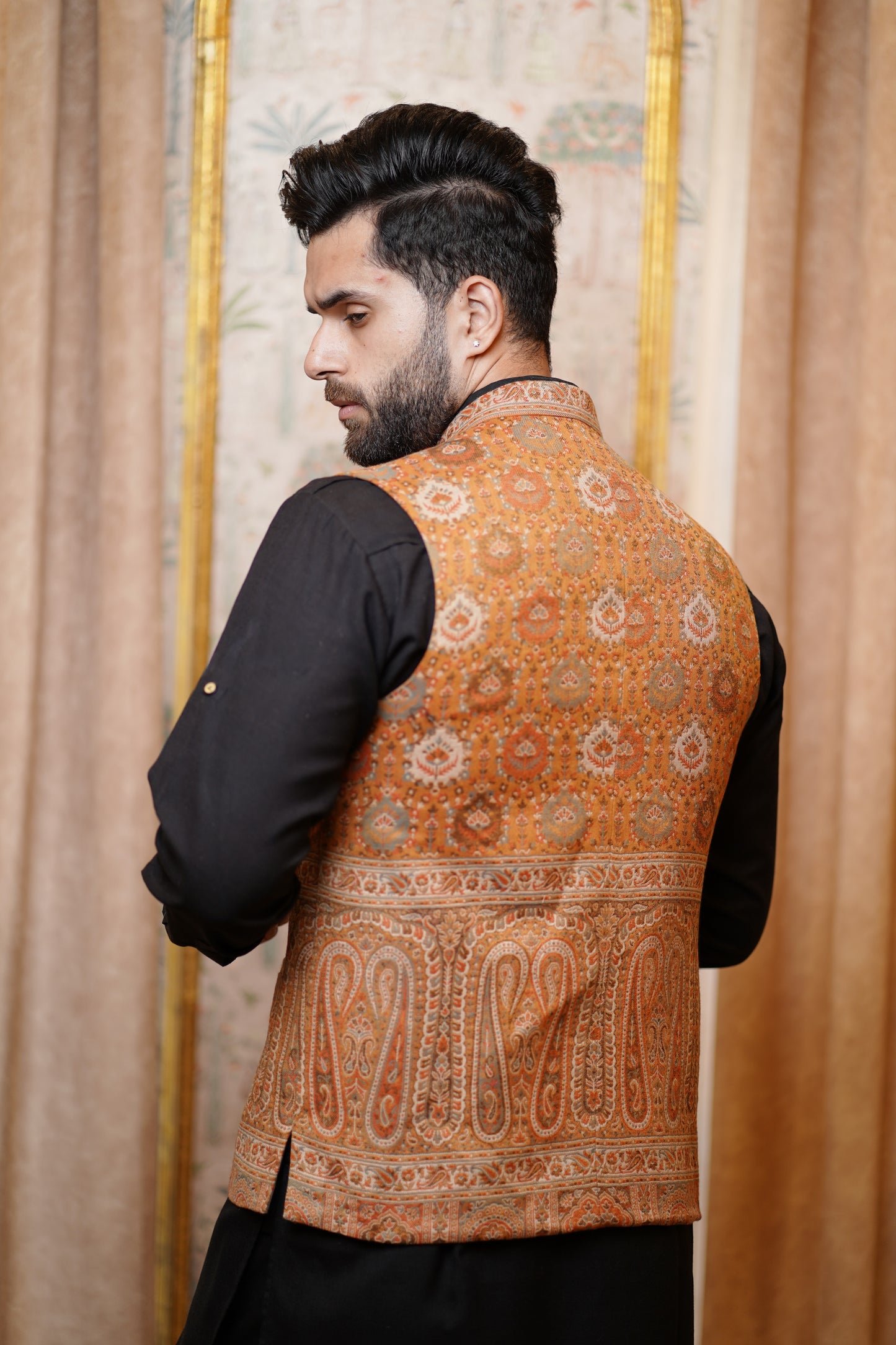 Unstitched Woollen Nehru Jacket for Men – Terra Cotta