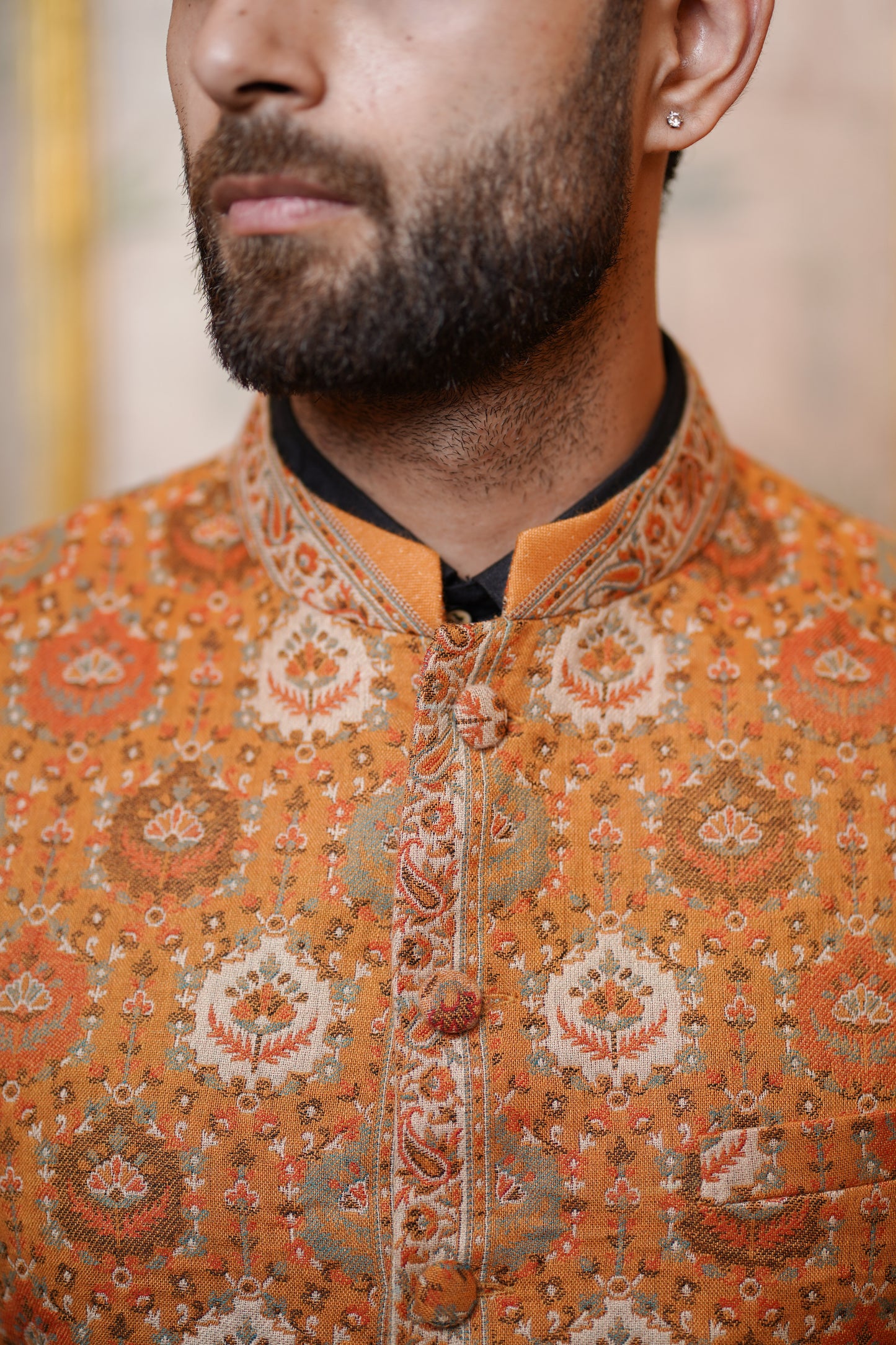 Unstitched Woollen Nehru Jacket for Men – Terra Cotta