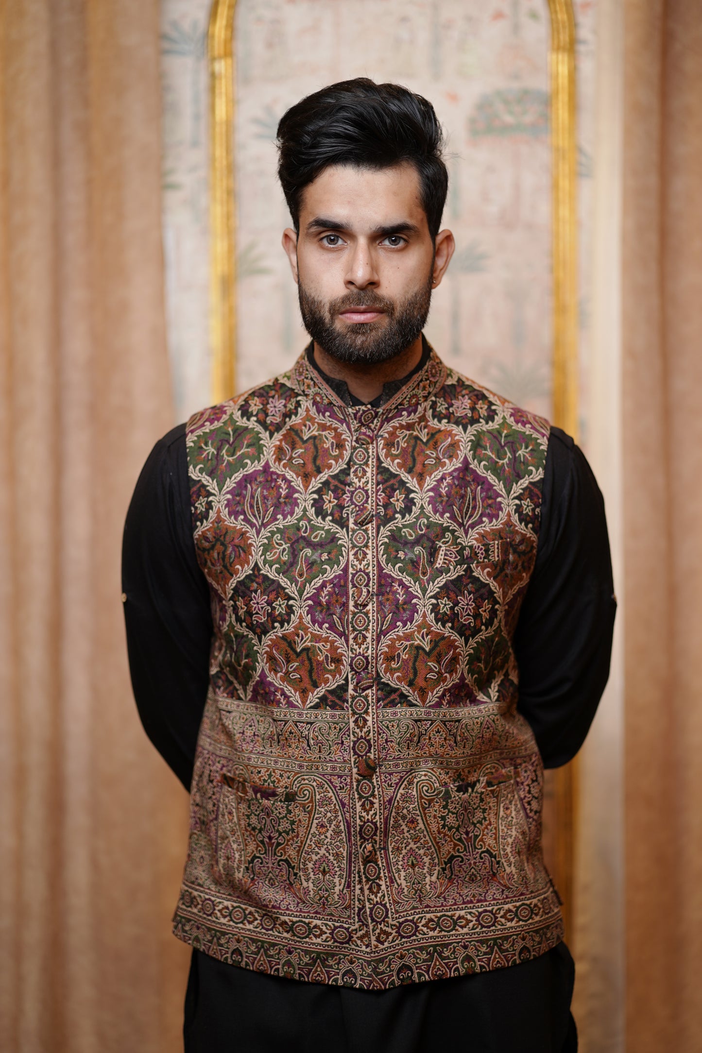 Unstitched Woollen Nehru Jacket for Men – Multicolor Fushion