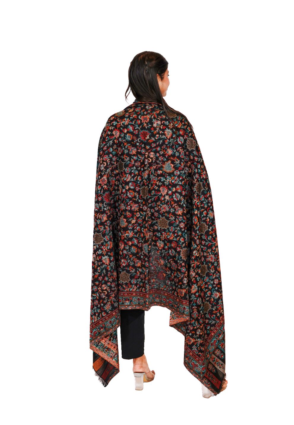 Heritage Mughal Darbaar Woollen Shawl for Women - Classic Black