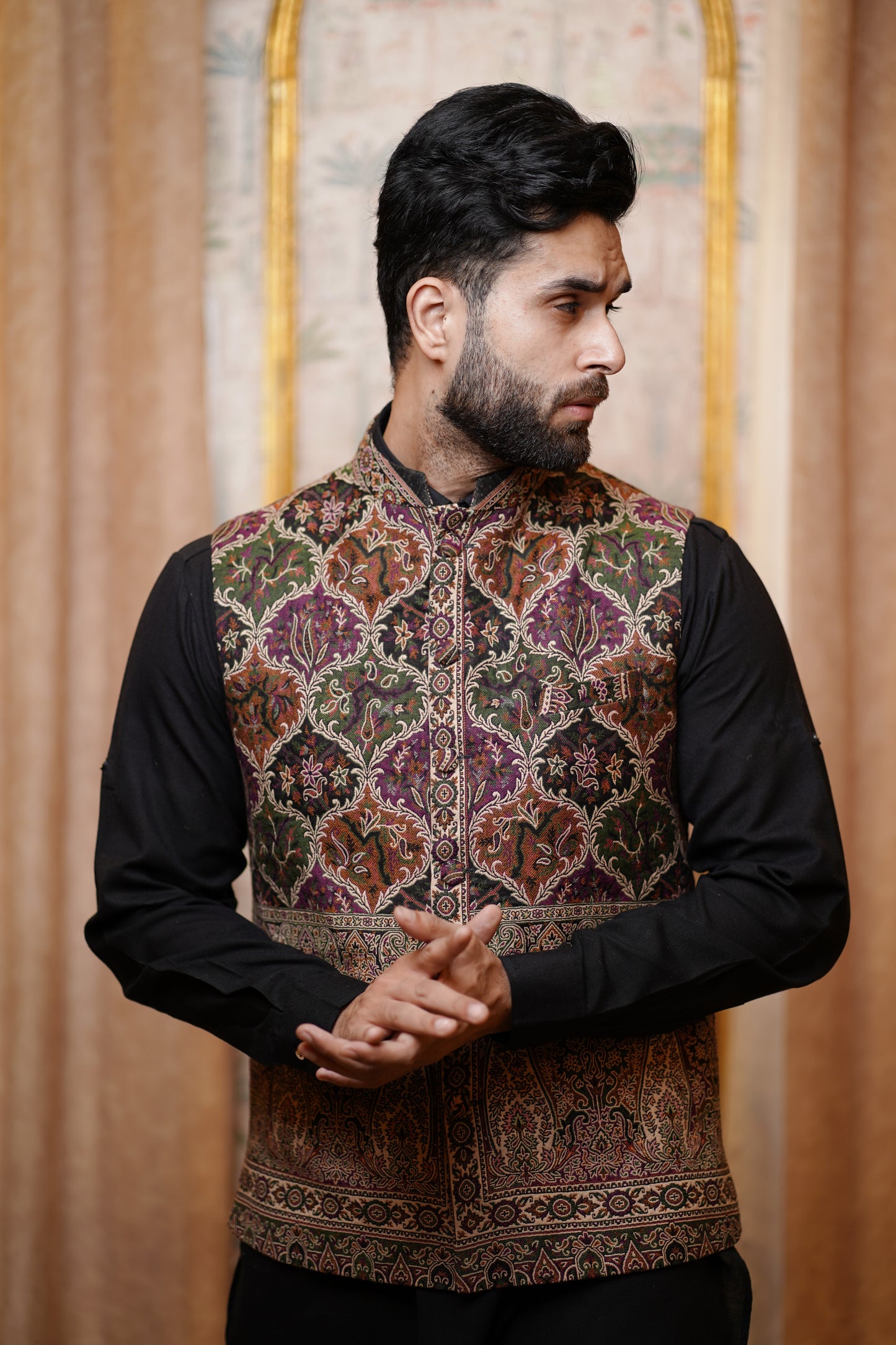 Unstitched Woollen Nehru Jacket for Men – Multicolor Fushion