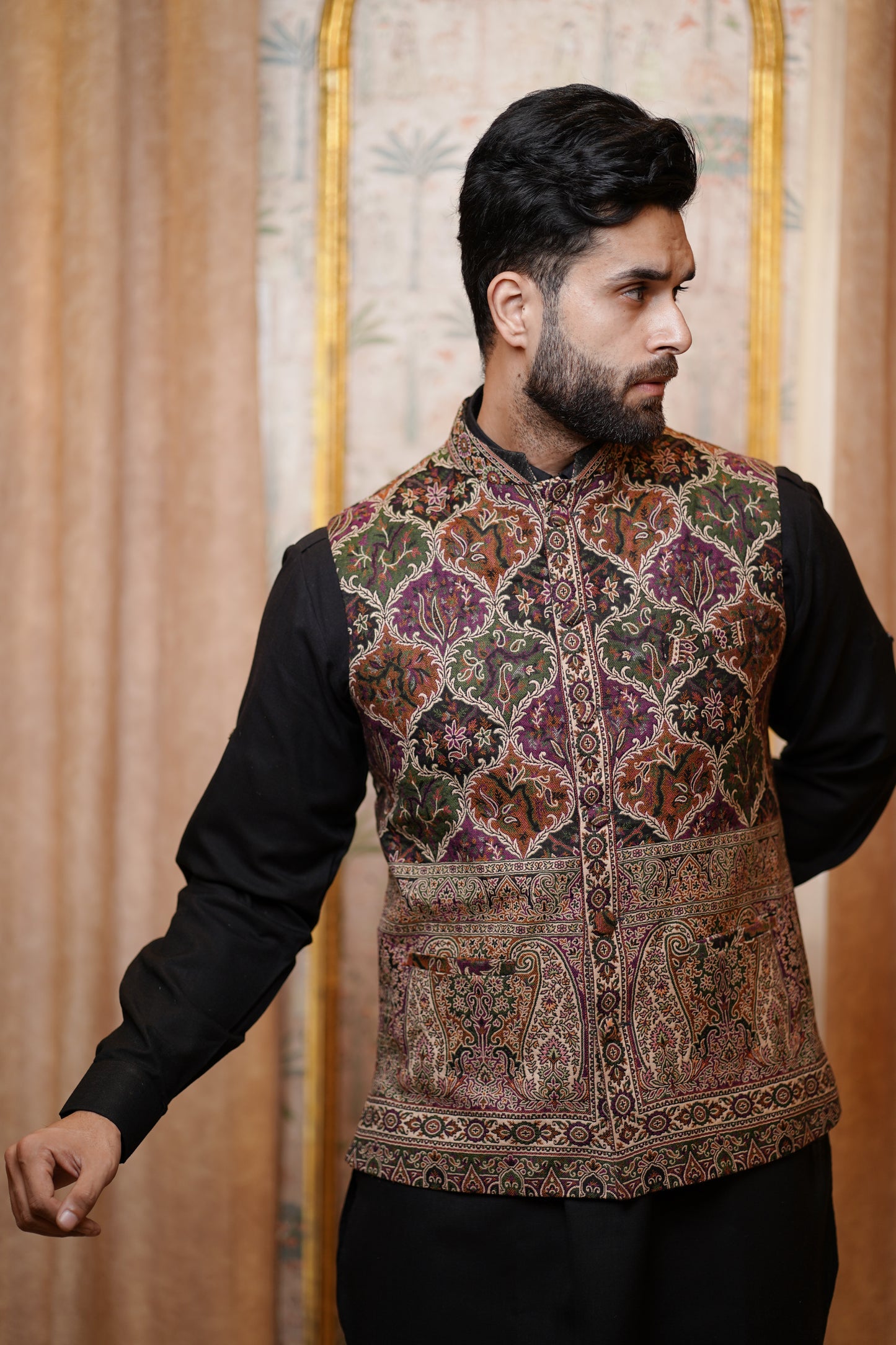 Unstitched Woollen Nehru Jacket for Men – Multicolor Fushion