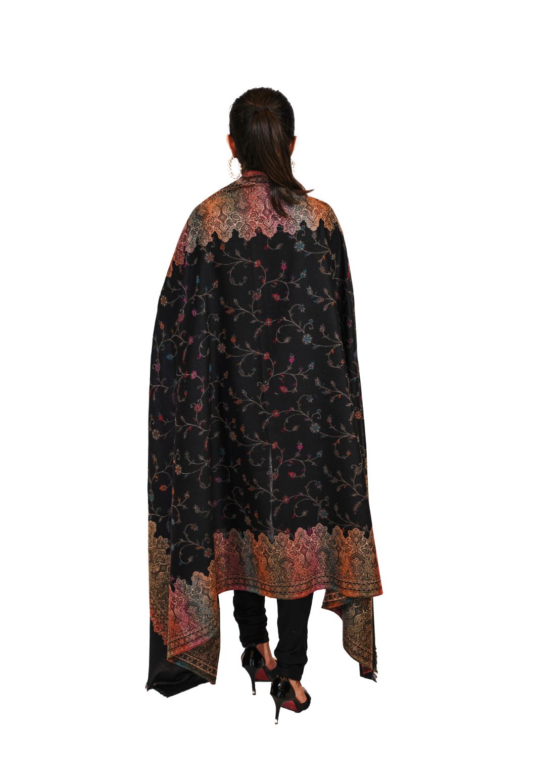 Pashmina Faux Traditional Jamawar Multy Shawl - Classic Black
