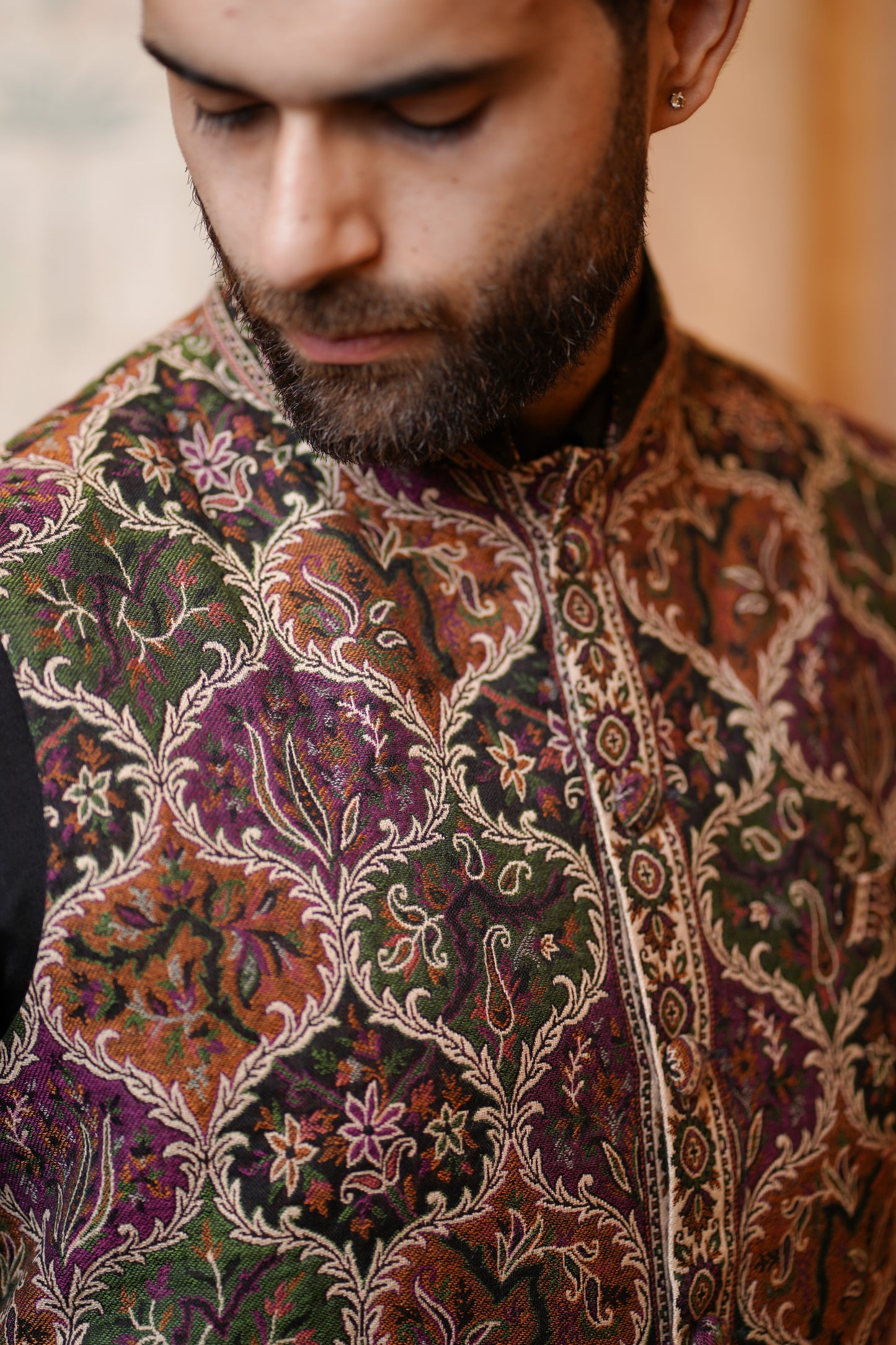 Unstitched Woollen Nehru Jacket for Men – Multicolor Fushion