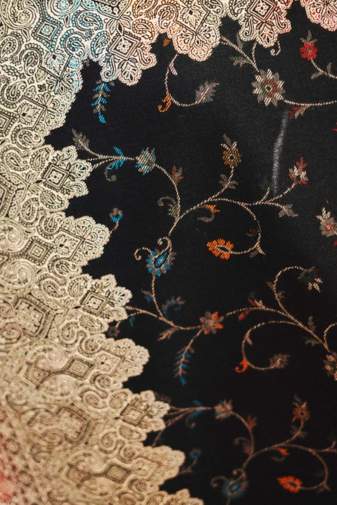 Pashmina Faux Traditional Jamawar Multy Shawl - Classic Black