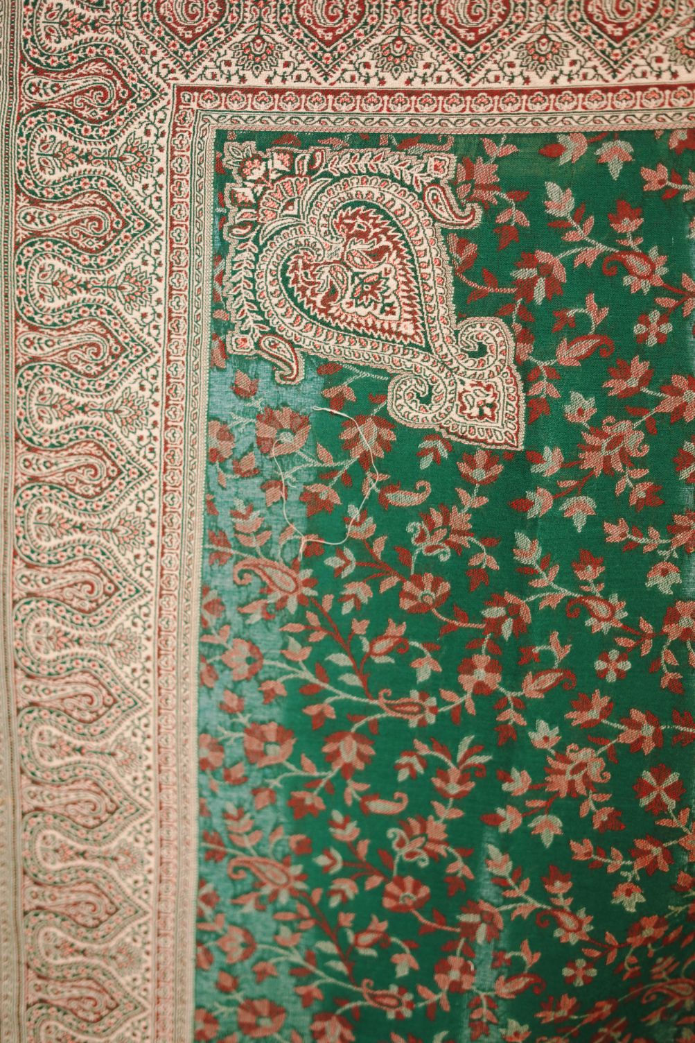 Pashmina Faux Traditional Jamawar Jaal Shawl - Forest Green