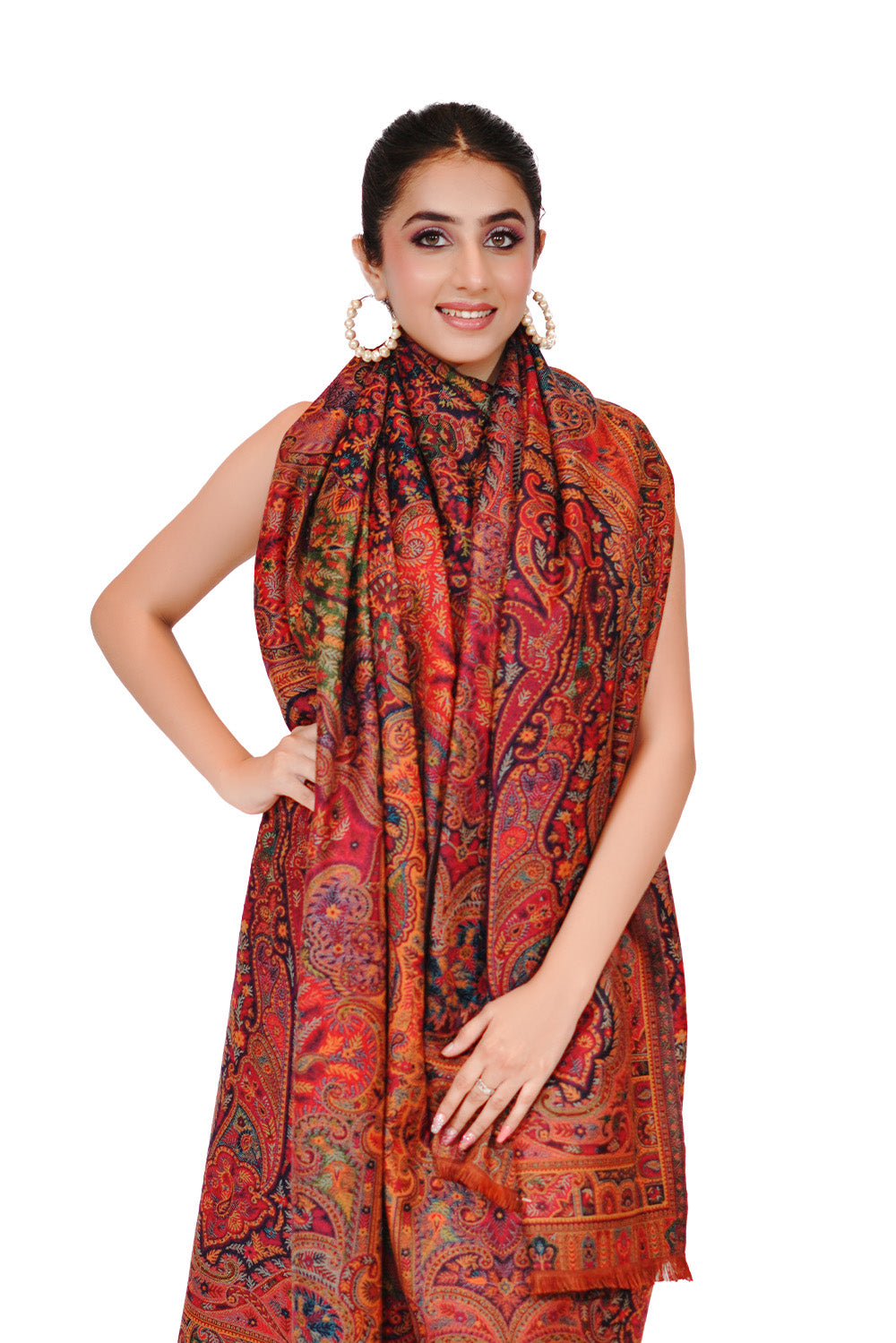 Pashmina Faux Multicolored Traditional Kalamkari Shawl for Women