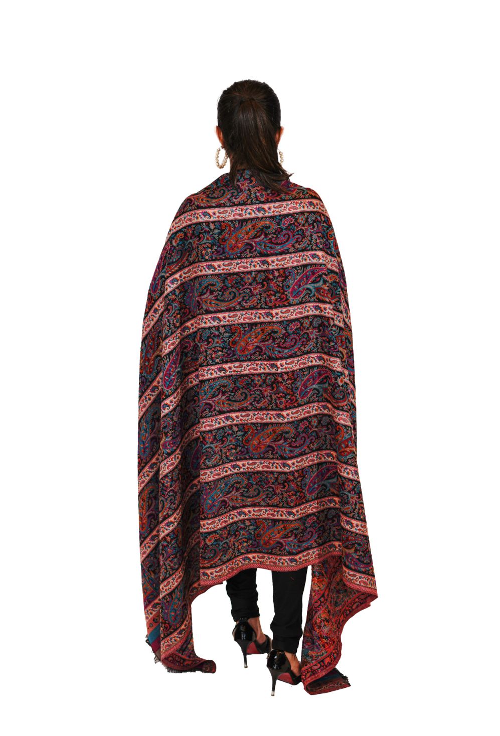 Pashmina Faux Traditional Jamawar Kani Shawl for Women - Charcoal Black