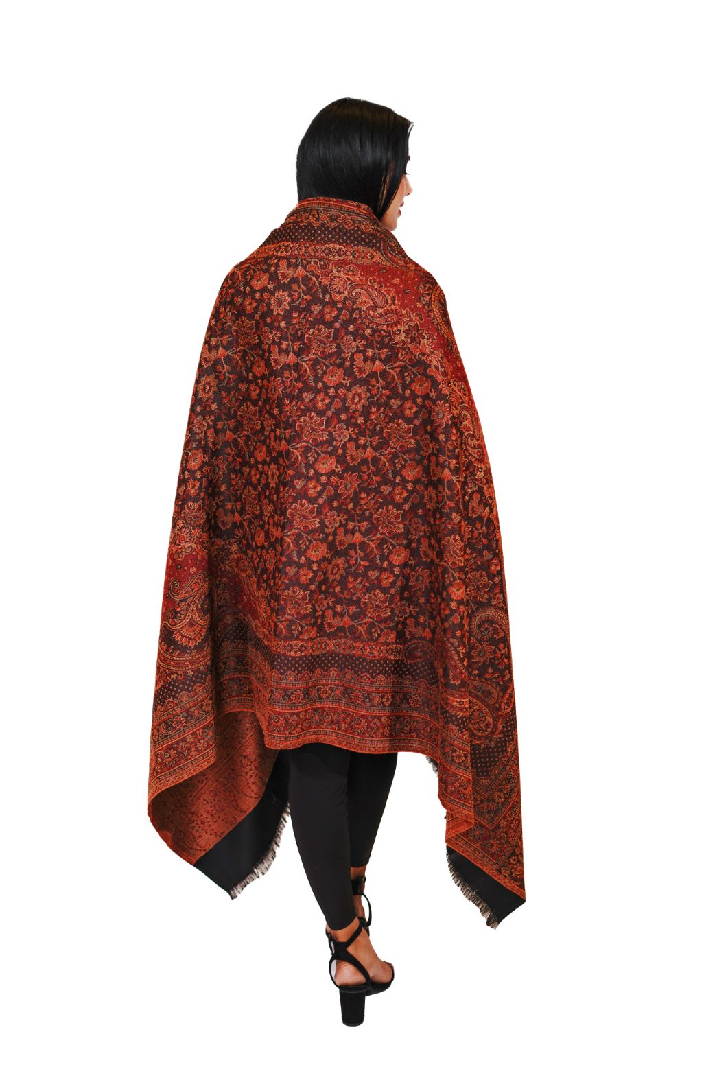 Women's Traditional Pashmina Faux Shawl- Black & Maroon Mosaic
