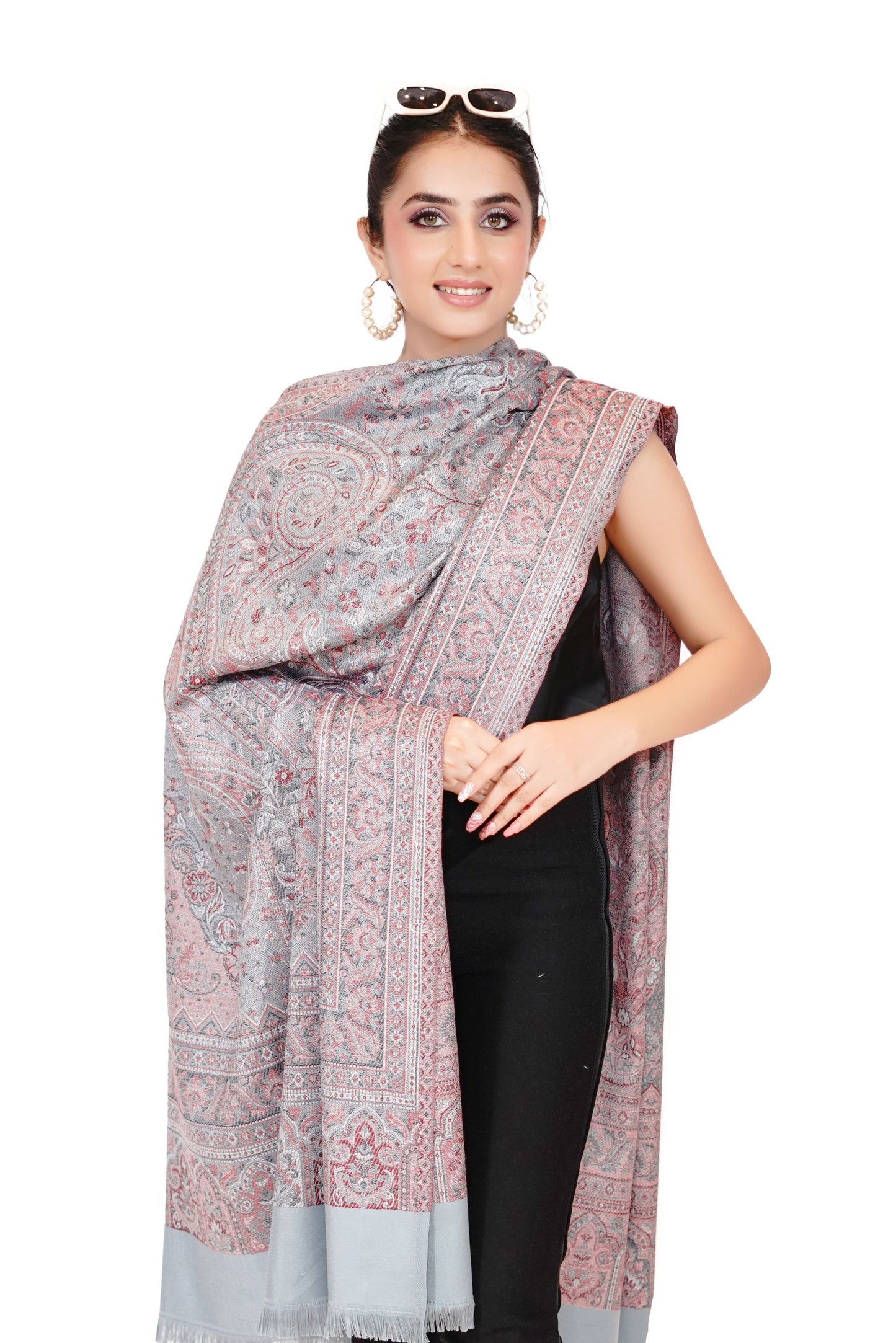 Women's Traditional Pashmina Faux Shawl- Subtle Grey