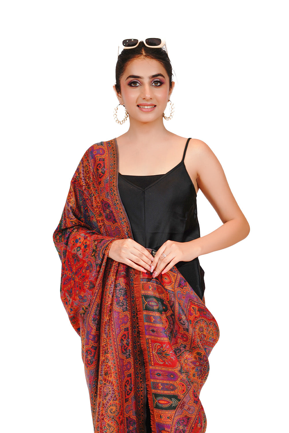 Pashmina Faux Rust Orange Traditional Kalamkari Shawl for Women