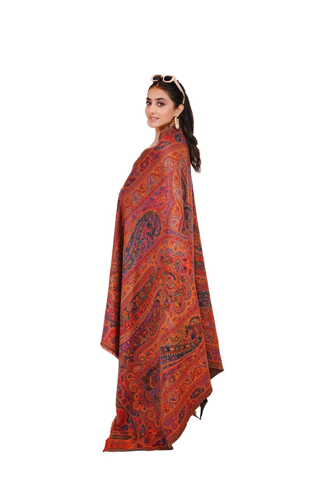 Pashmina Faux Rust Orange Traditional Kalamkari Shawl for Women