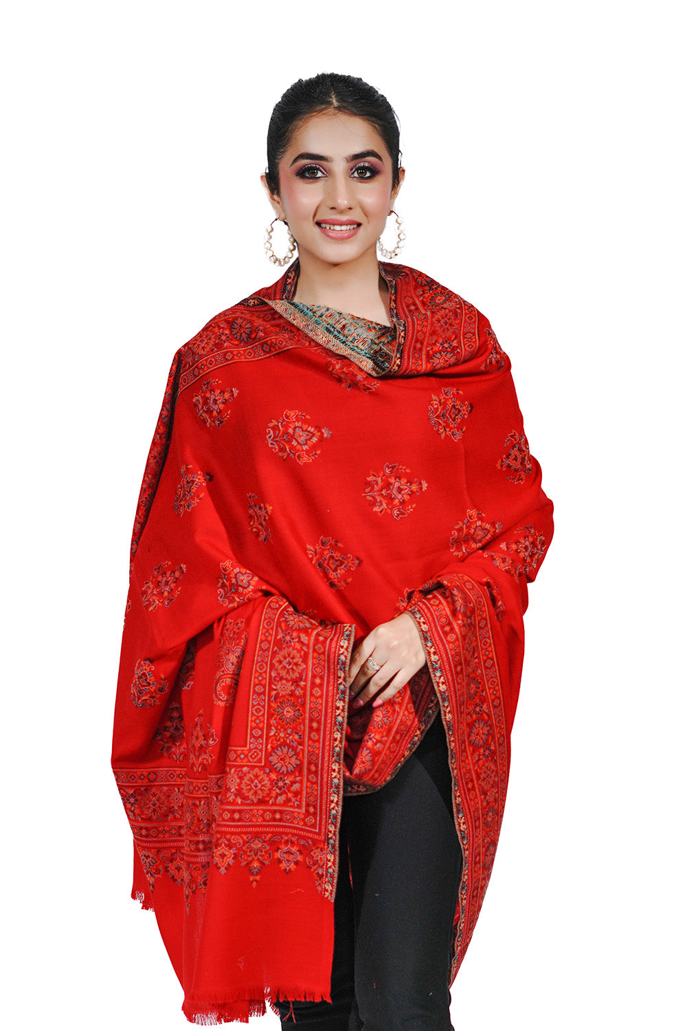 Wool Blend Traditional Jamawar Kani Shawl for Women - Crimson Red