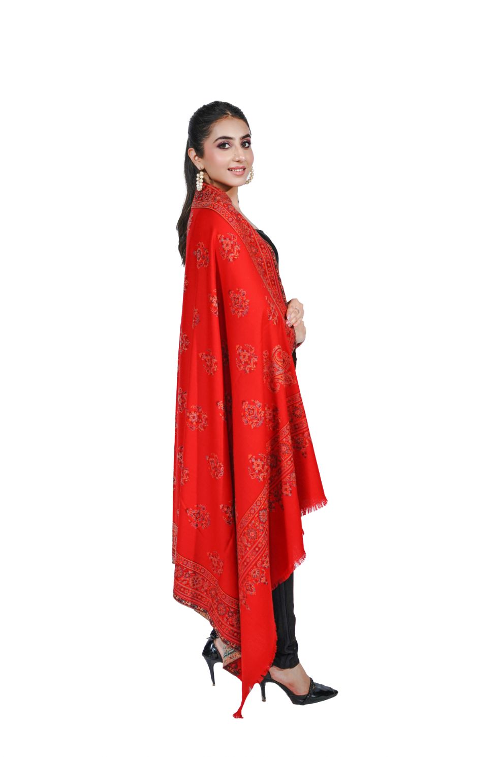 Wool Blend Traditional Jamawar Kani Shawl for Women - Crimson Red
